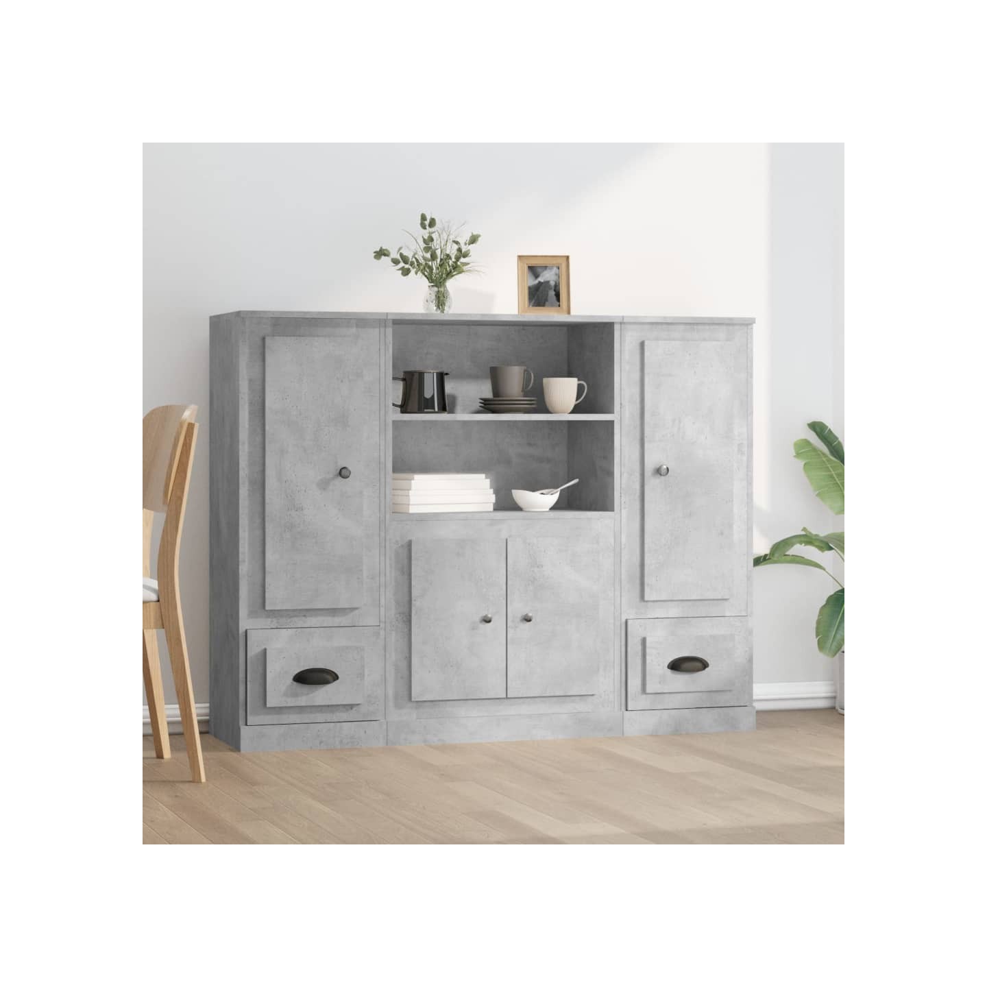 Buffets 3 pcs gris béton bois d'ingénierie
