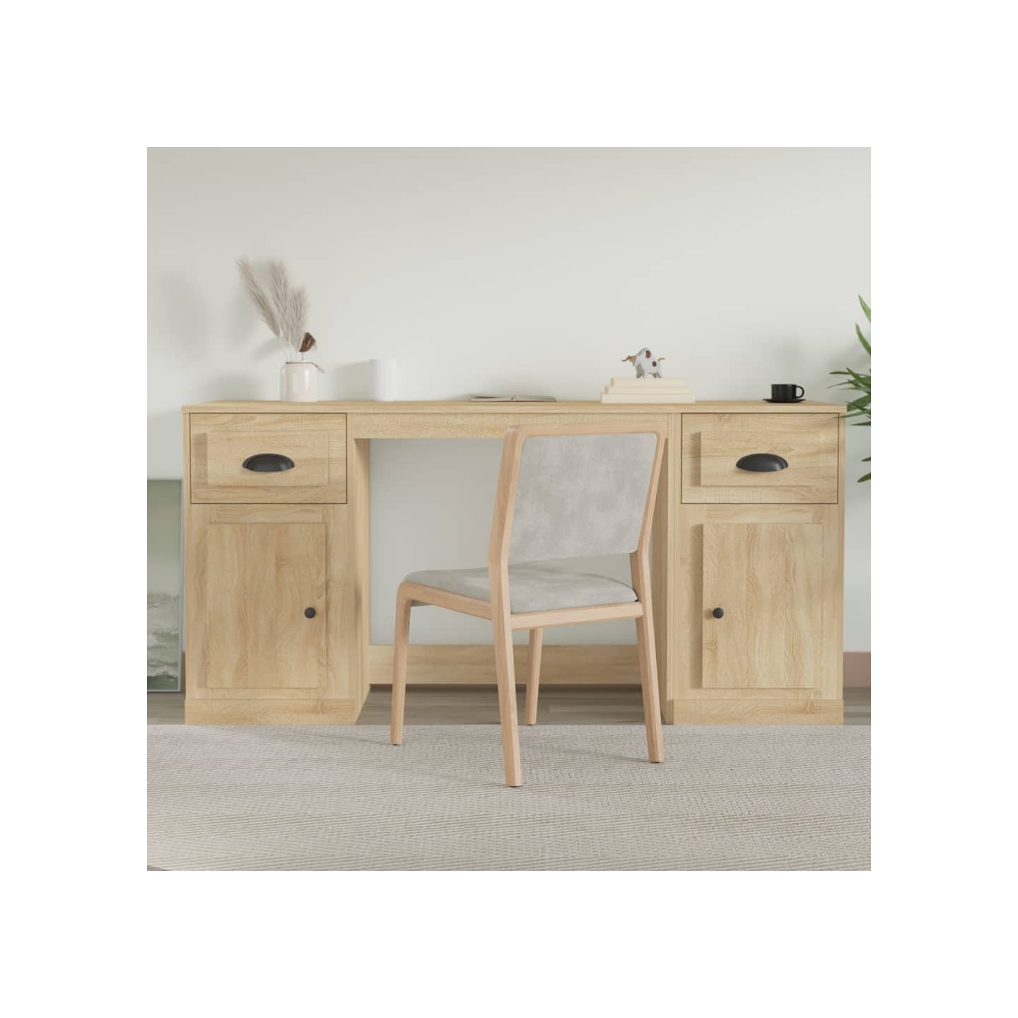 Bureau avec armoire chêne sonoma bois d'ingénierie