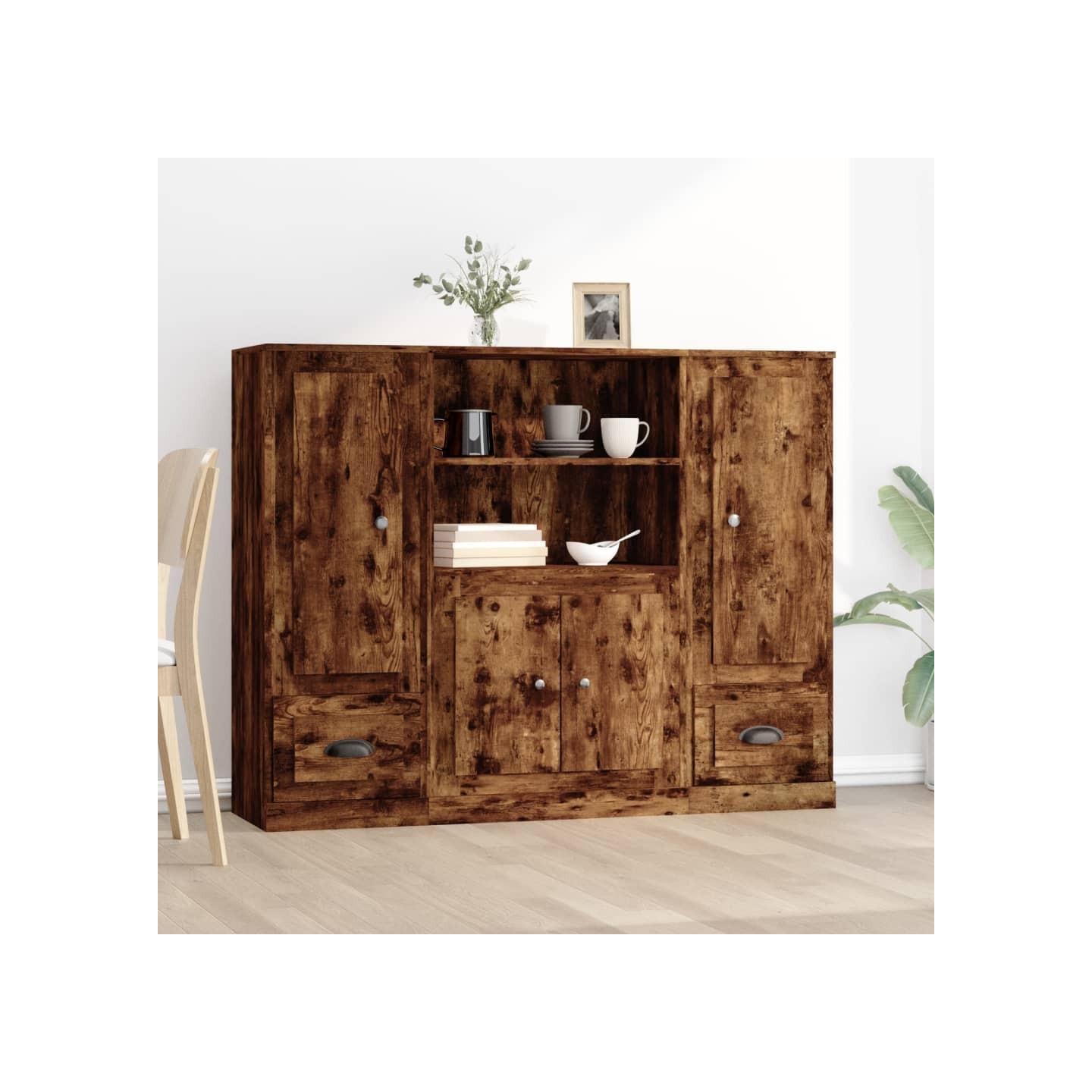 Buffets 3 pcs chêne fumé bois d'ingénierie
