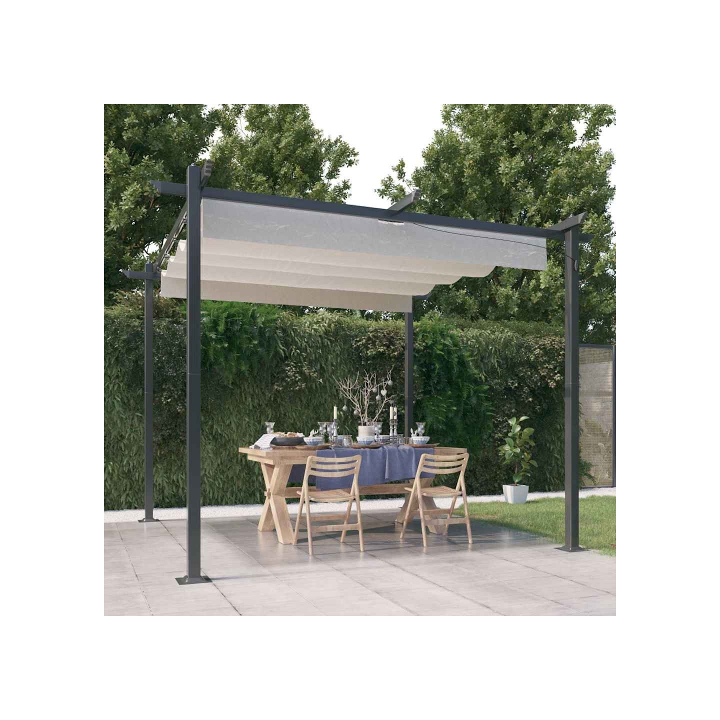 Tonnelle de jardin avec toit rétractable 3x3 m Crème