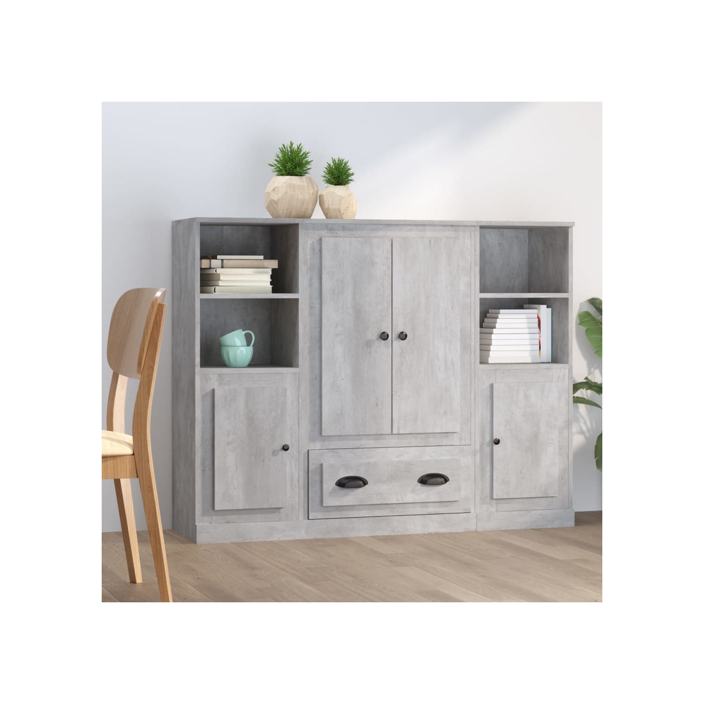 Buffets 3 pcs gris béton bois d'ingénierie