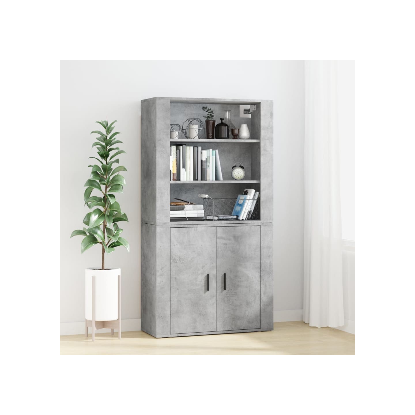 Buffet haut Gris béton Bois d'ingénierie