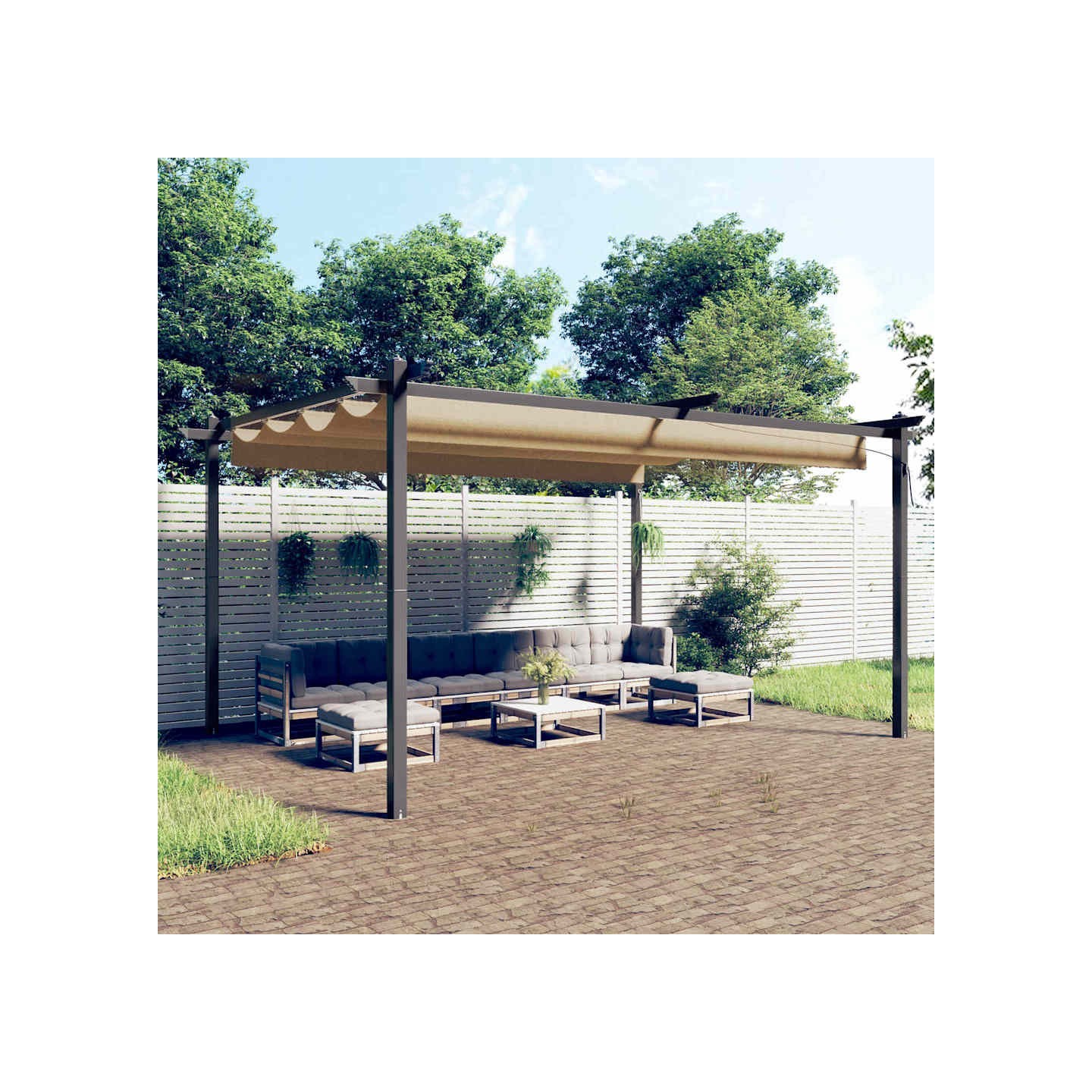 Tonnelle de jardin avec toit rétractable 4x3 m Taupe