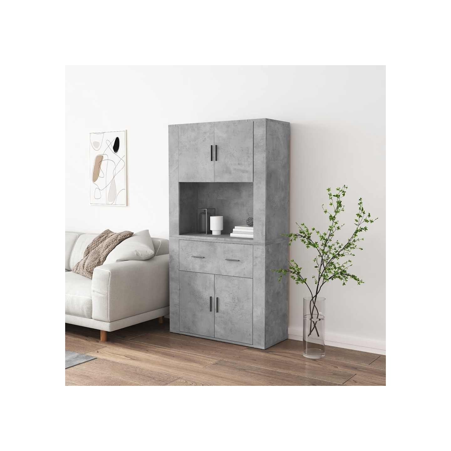 Buffet haut Gris béton Bois d'ingénierie