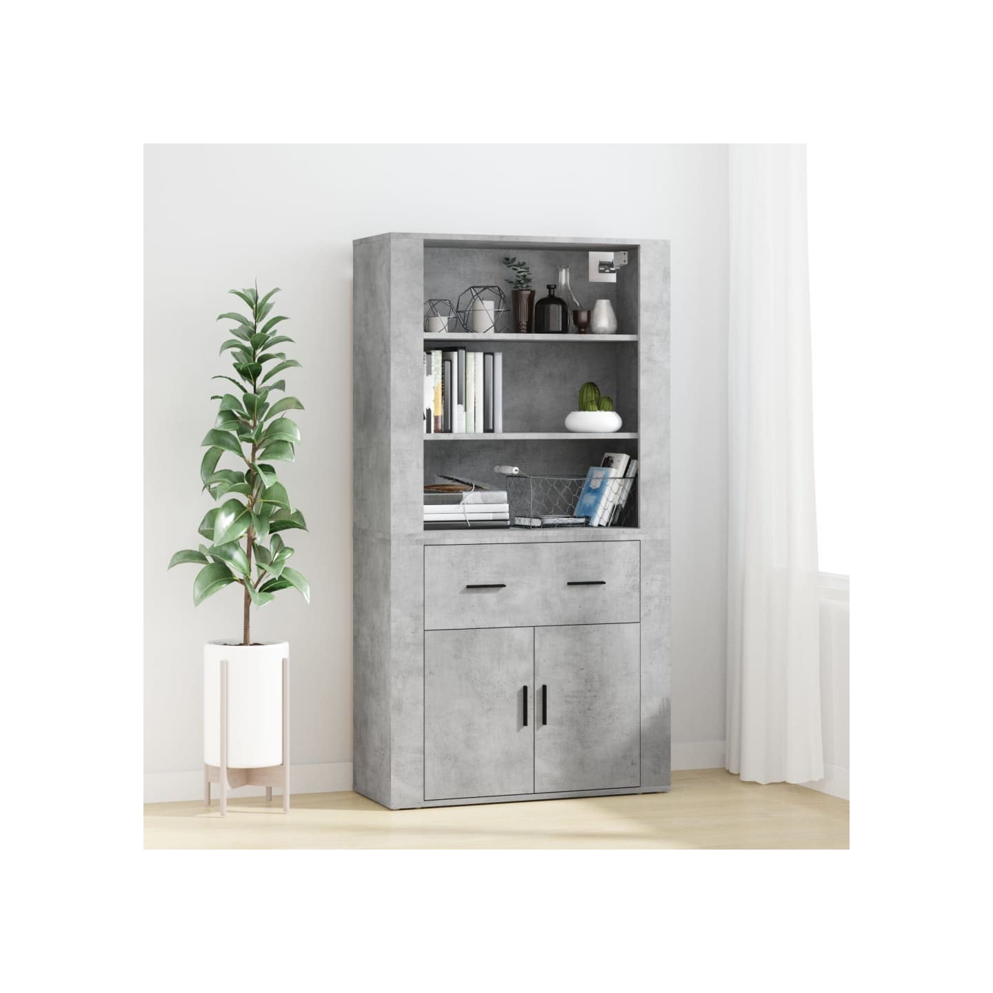 Buffet haut Gris béton Bois d'ingénierie