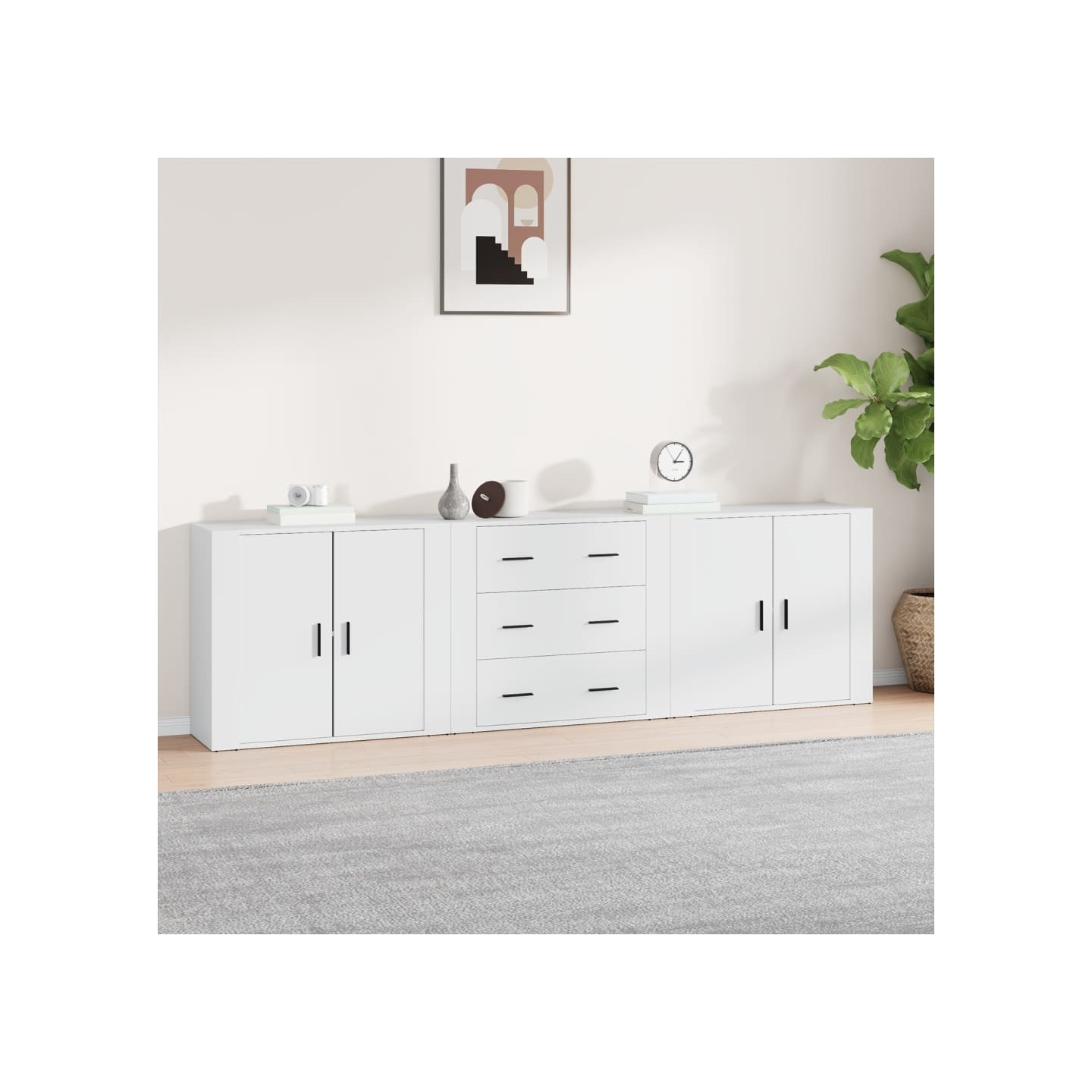 Buffets 3 pcs Blanc Bois d'ingénierie