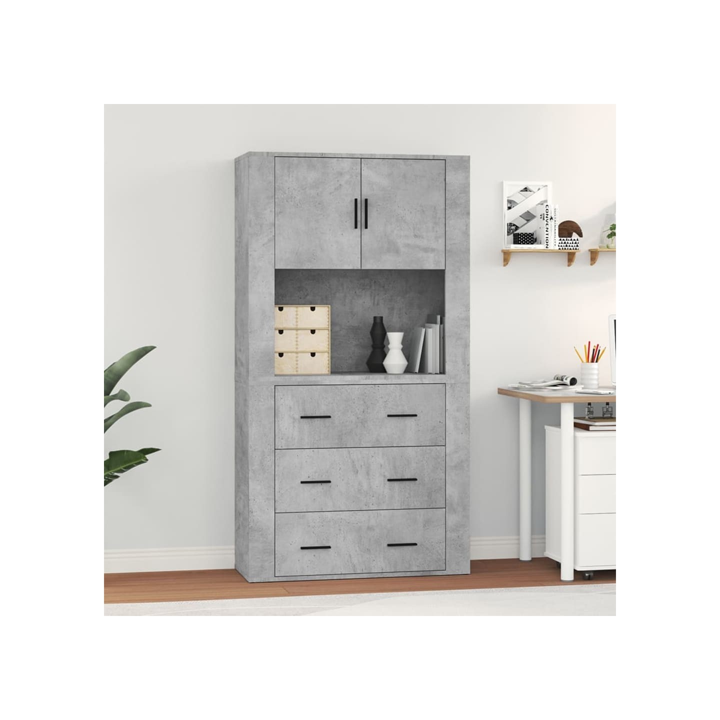 Buffet haut Gris béton Bois d'ingénierie