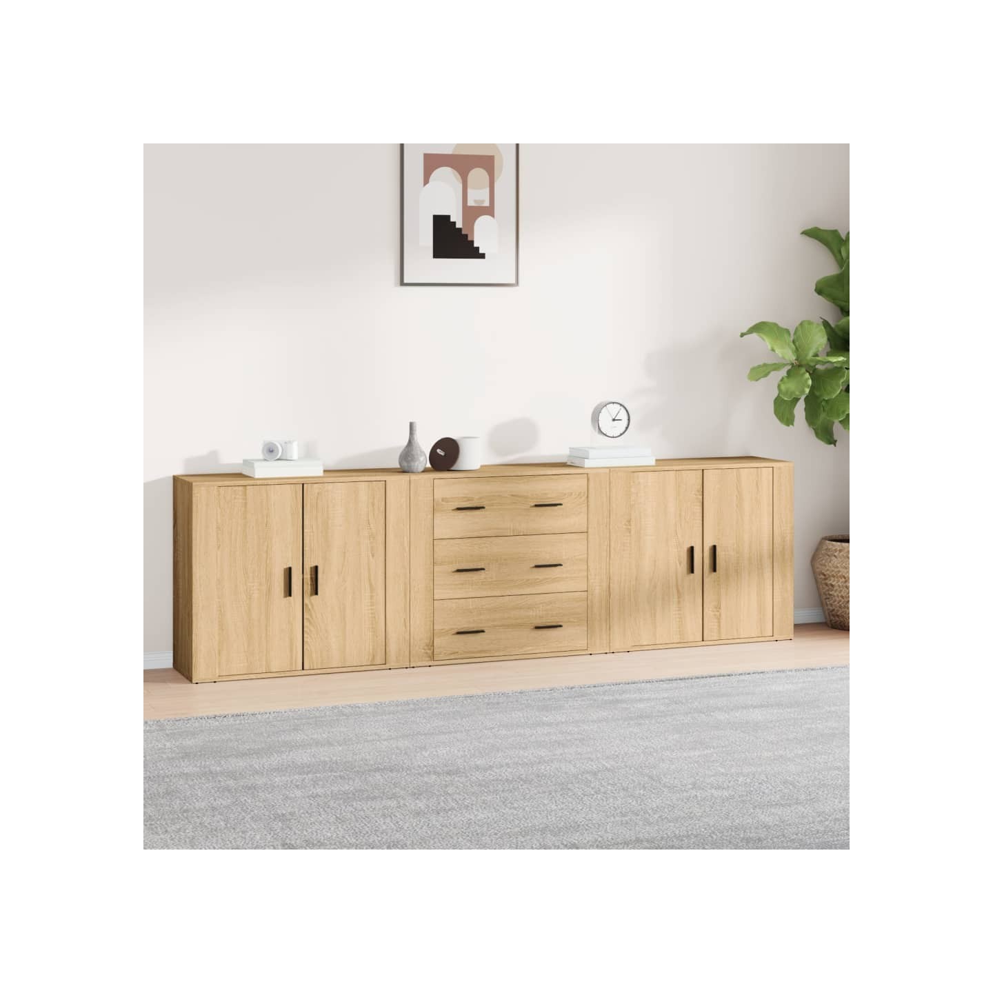 Buffets 3 pcs Chêne sonoma Bois d'ingénierie