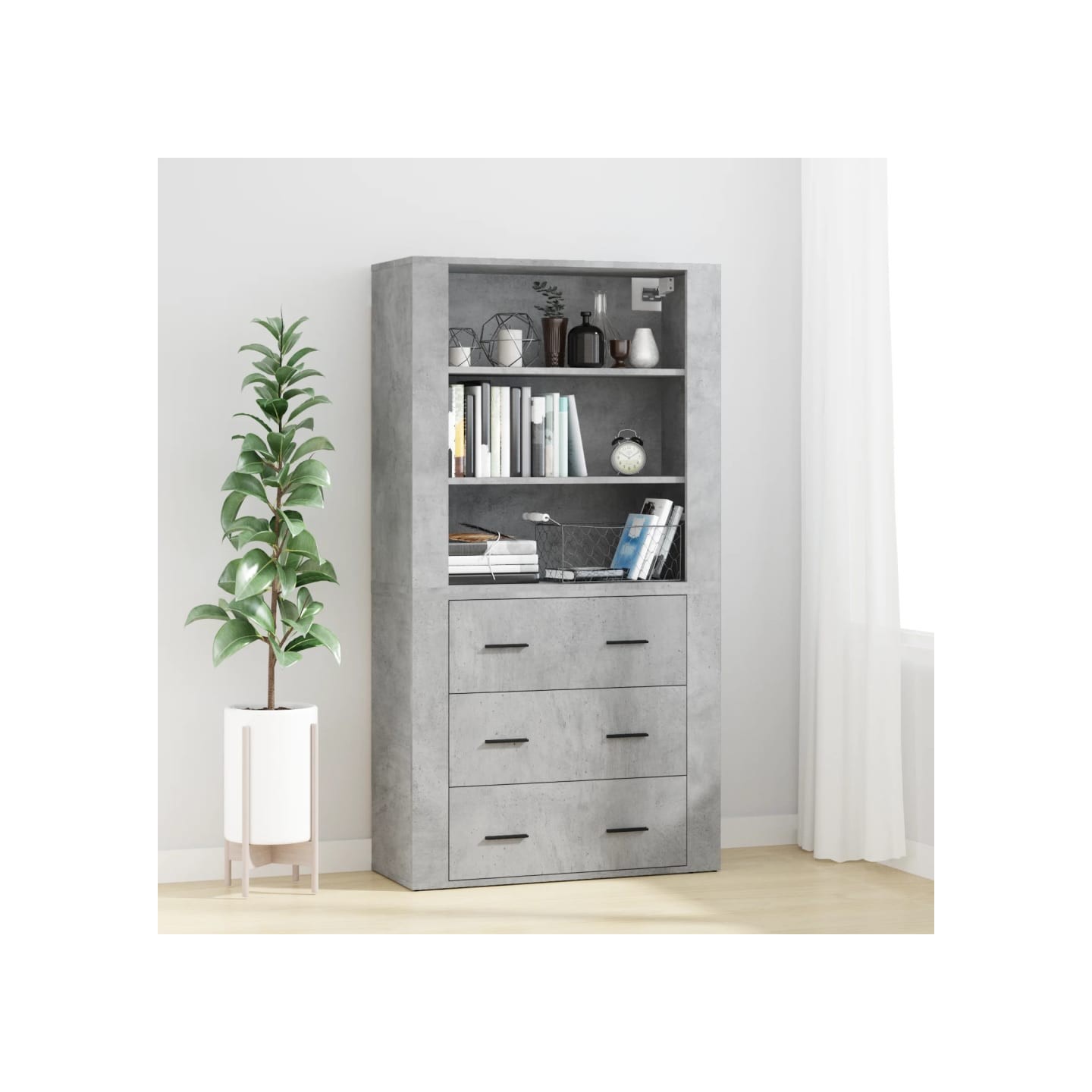 Buffet haut Gris béton Bois d'ingénierie