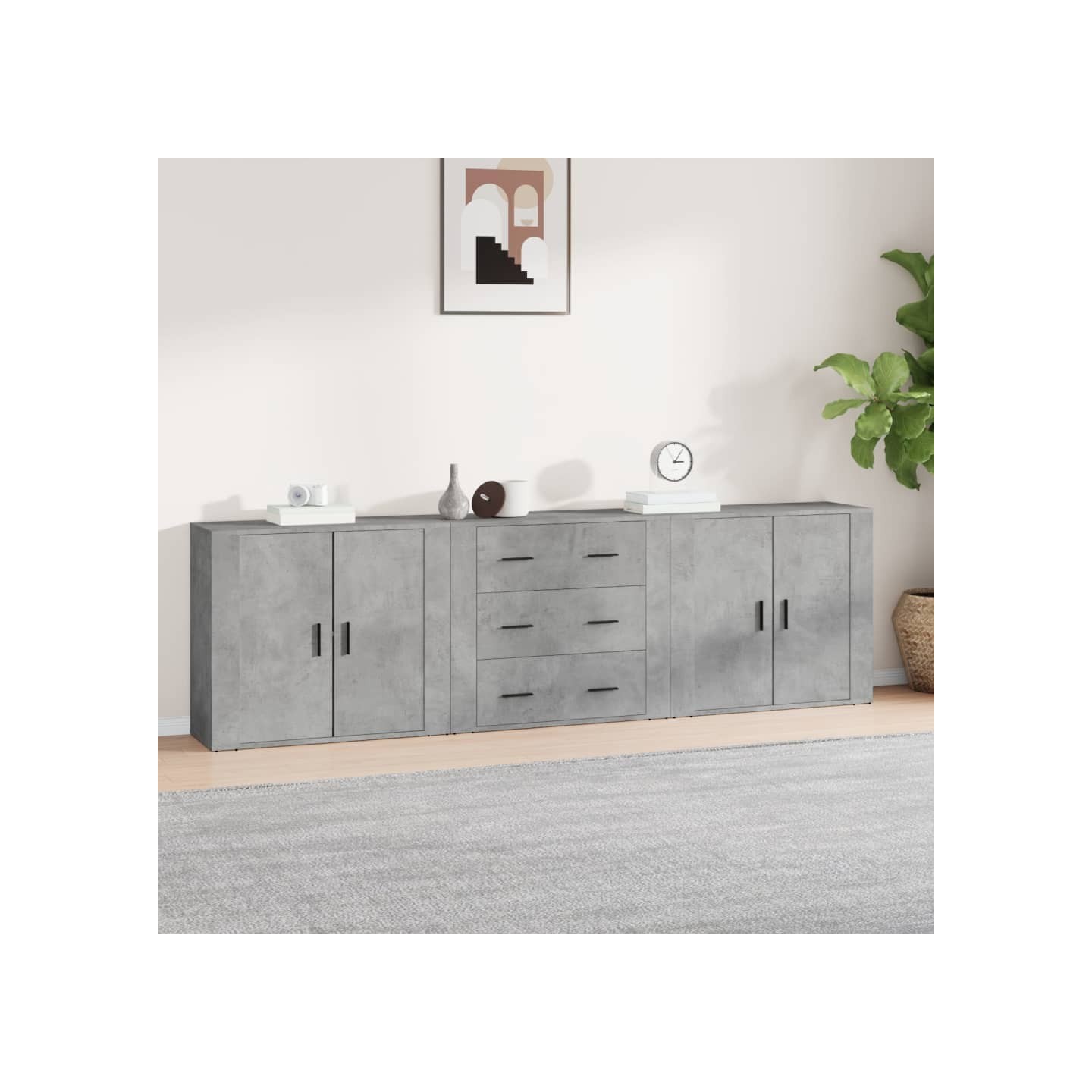 Buffets 3 pcs gris béton bois d'ingénierie