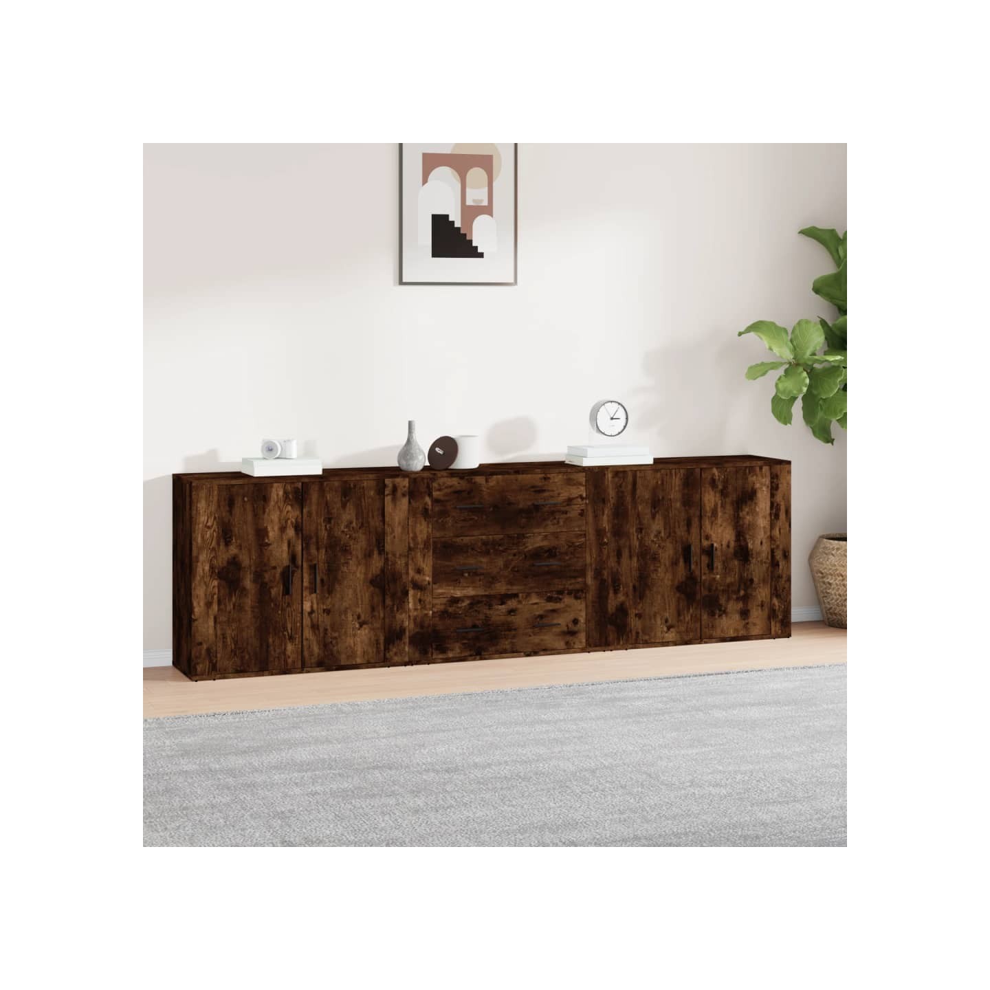 Buffets 3 pcs Chêne fumé Bois d'ingénierie