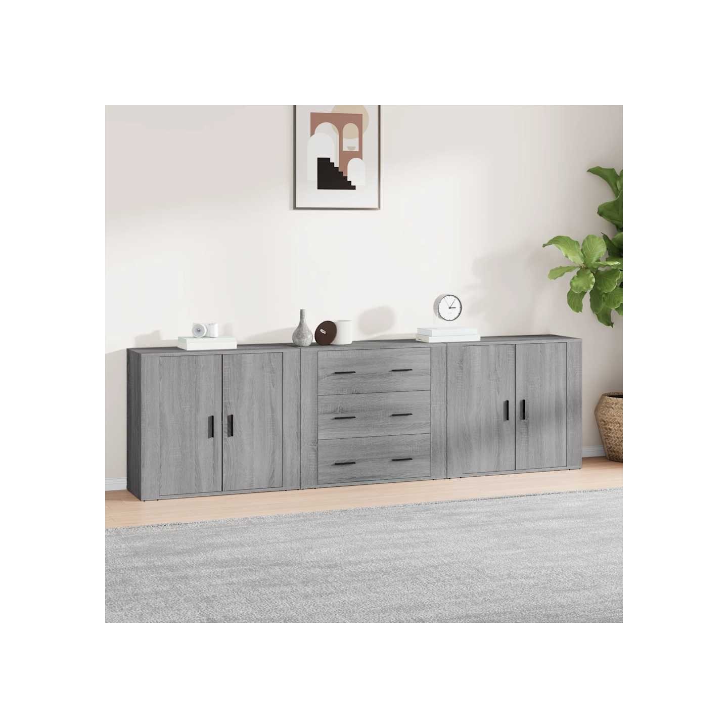 Buffets 3 pcs Sonoma gris Bois d'ingénierie