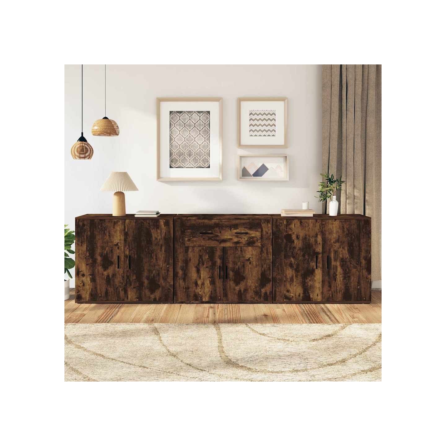 Buffets 3 pcs Chêne fumé Bois d'ingénierie