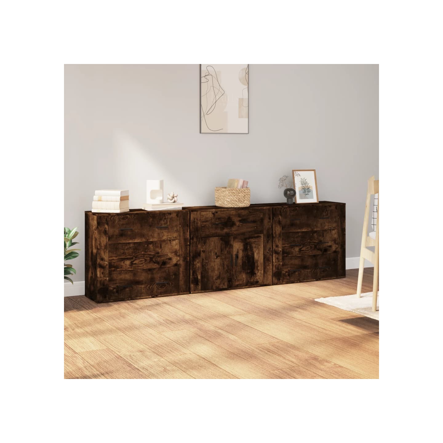 Buffets 3 pcs Chêne fumé Bois d'ingénierie
