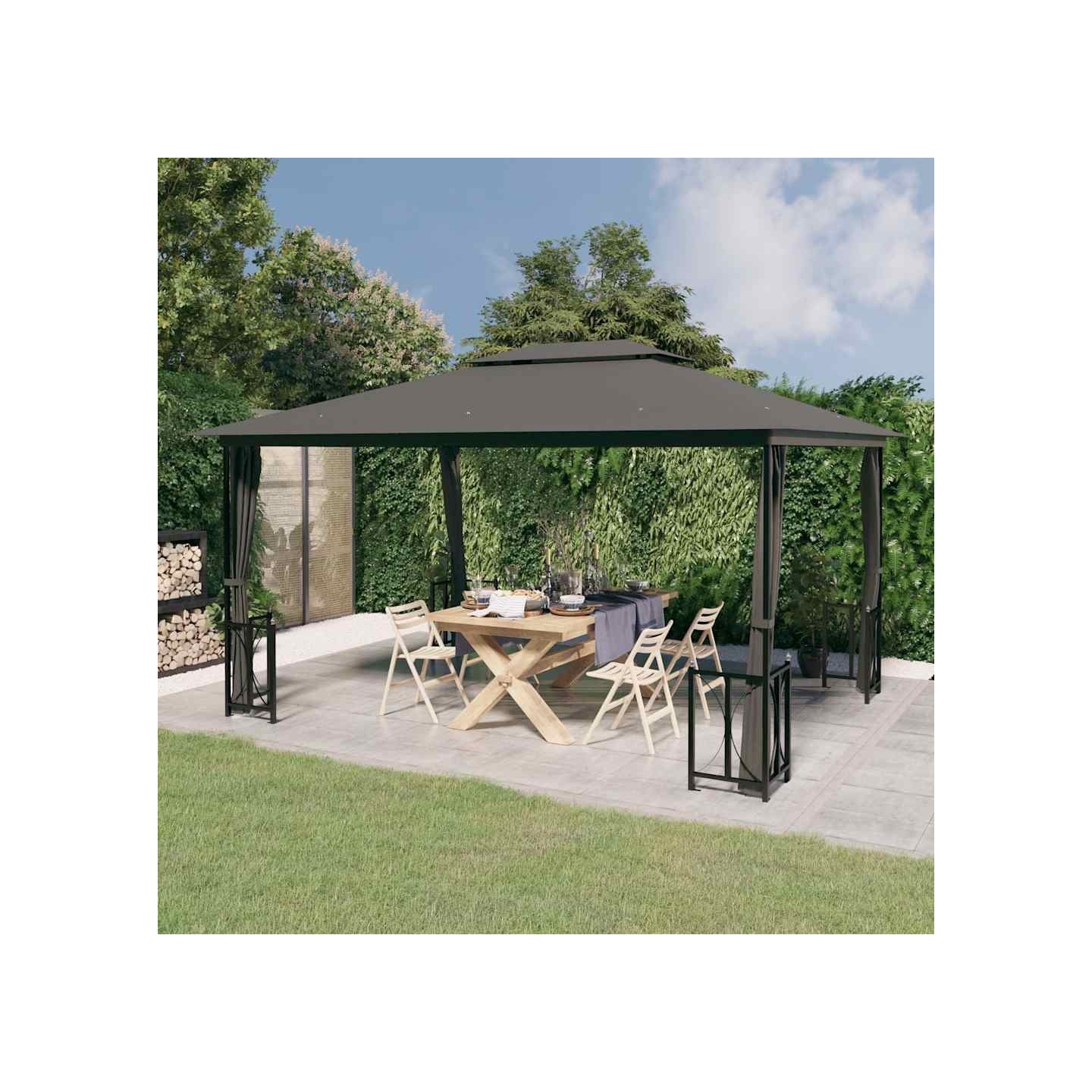 Tonnelle avec parois et toit double 3x4 m Anthracite