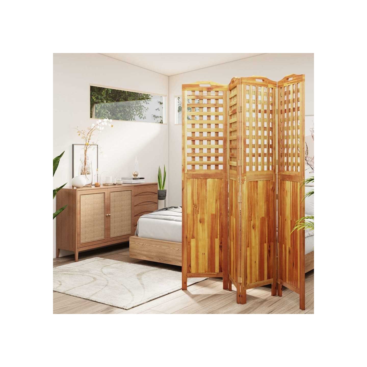 Cloison de séparation 4 panneaux 162x2x180 cm Bois d'acacia