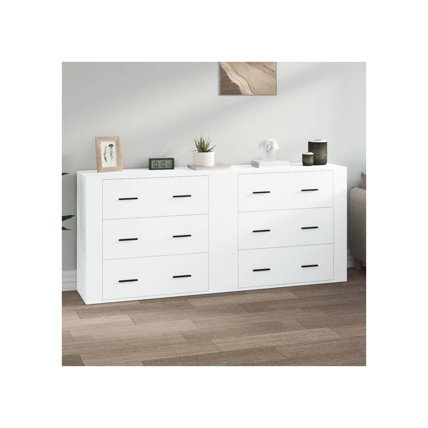 Buffets 2 pcs blanc bois d'ingénierie