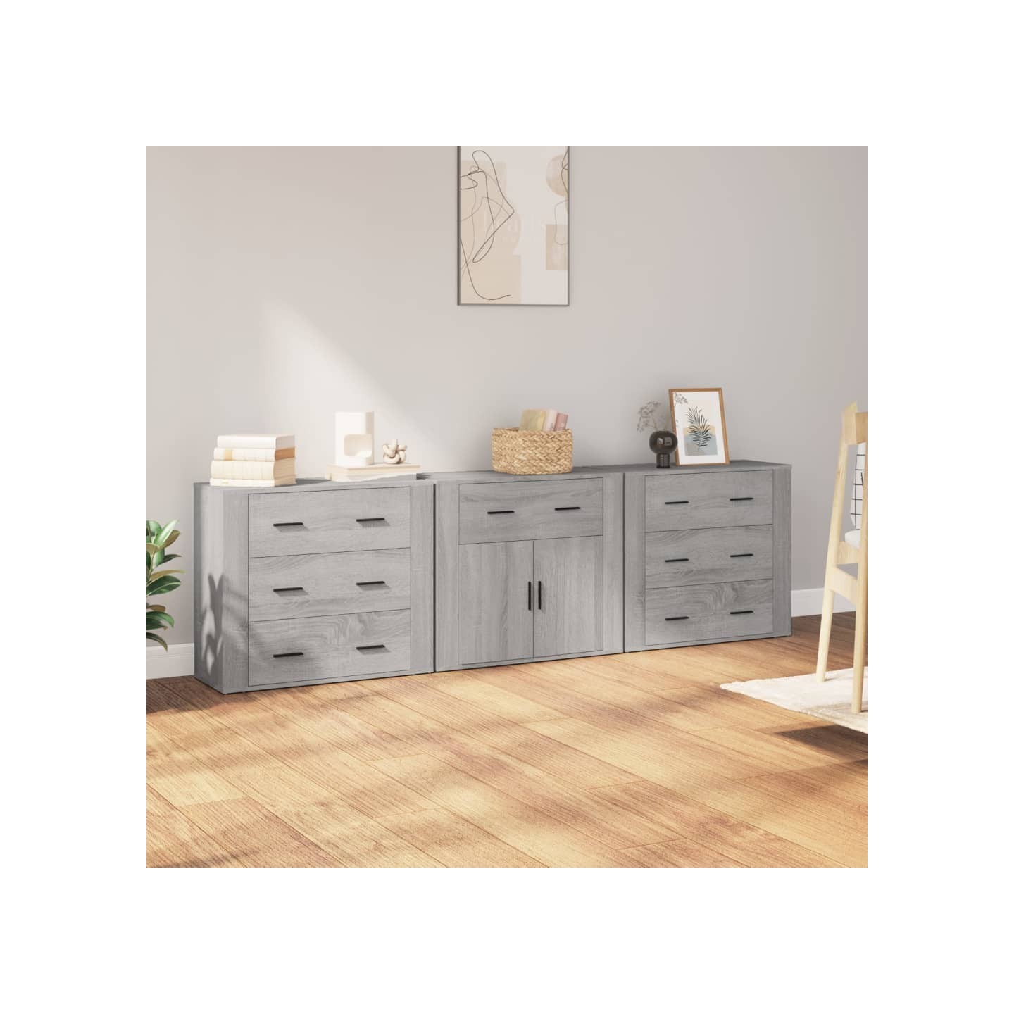 Buffets 3 pcs Sonoma gris Bois d'ingénierie