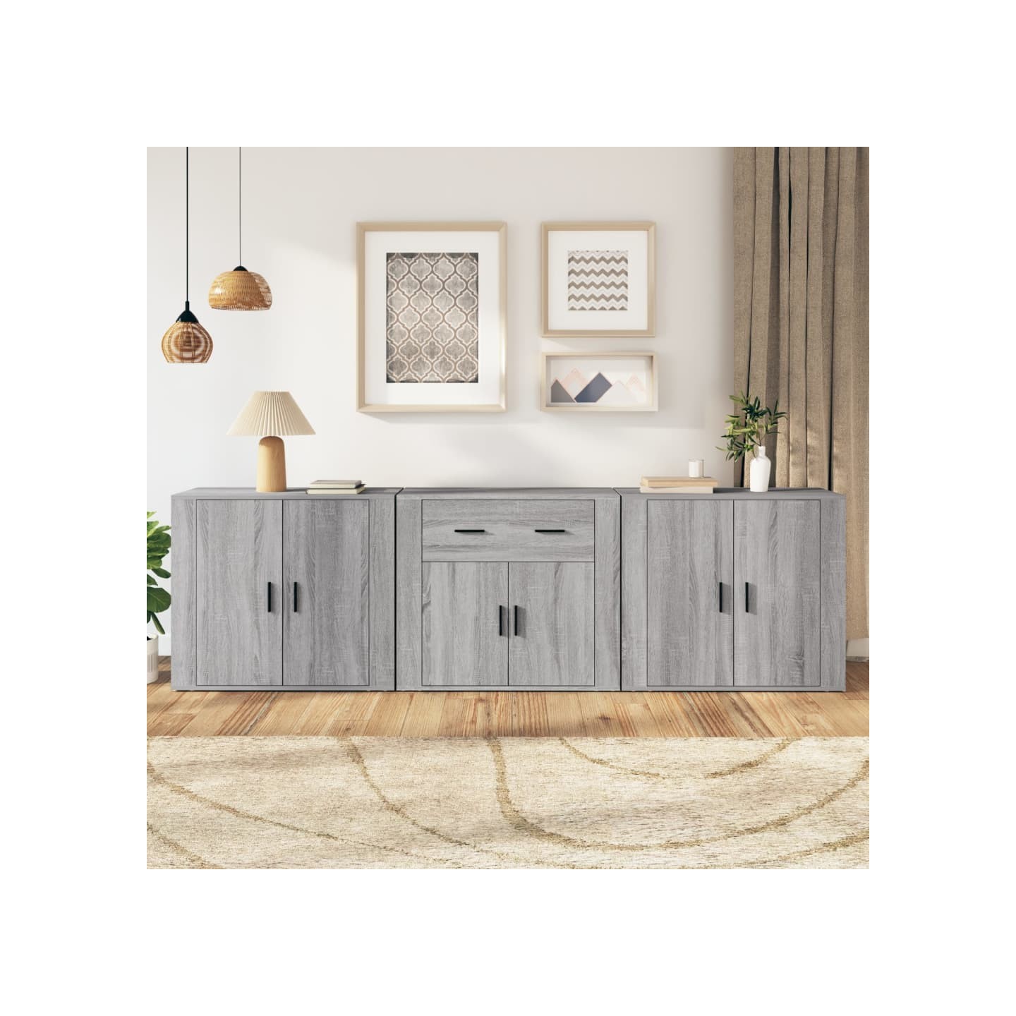 Buffets 3 pcs Sonoma gris Bois d'ingénierie