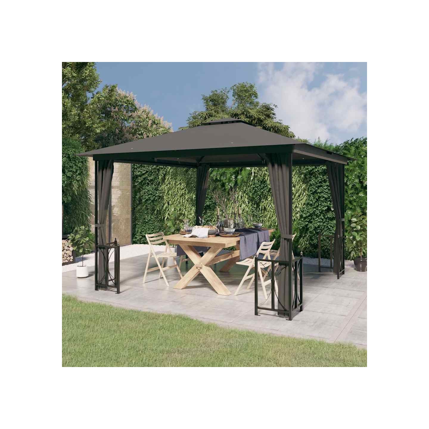 Tonnelle avec parois et toit double 3x3 m Anthracite