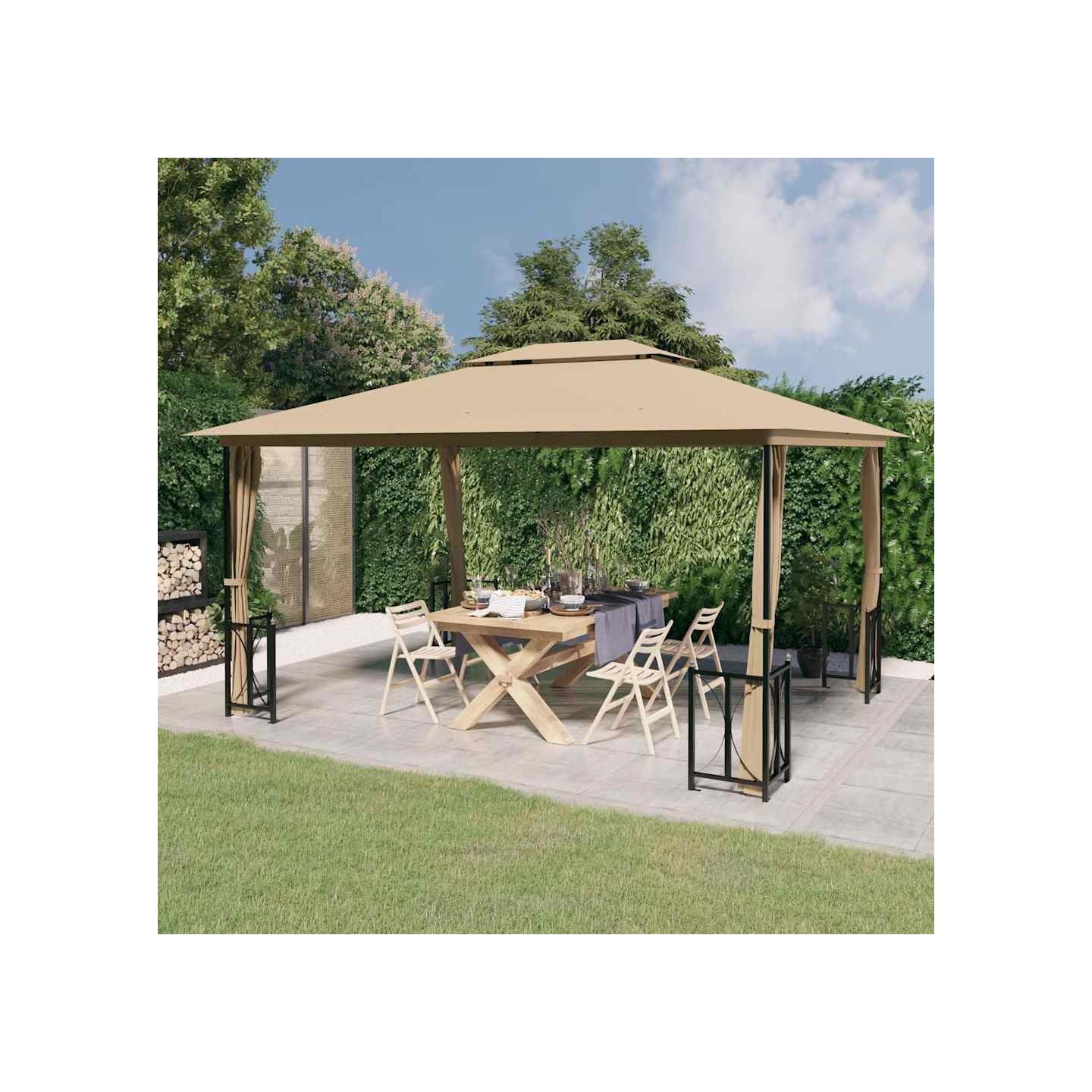 Tonnelle avec parois et toit double 3x4 m Taupe
