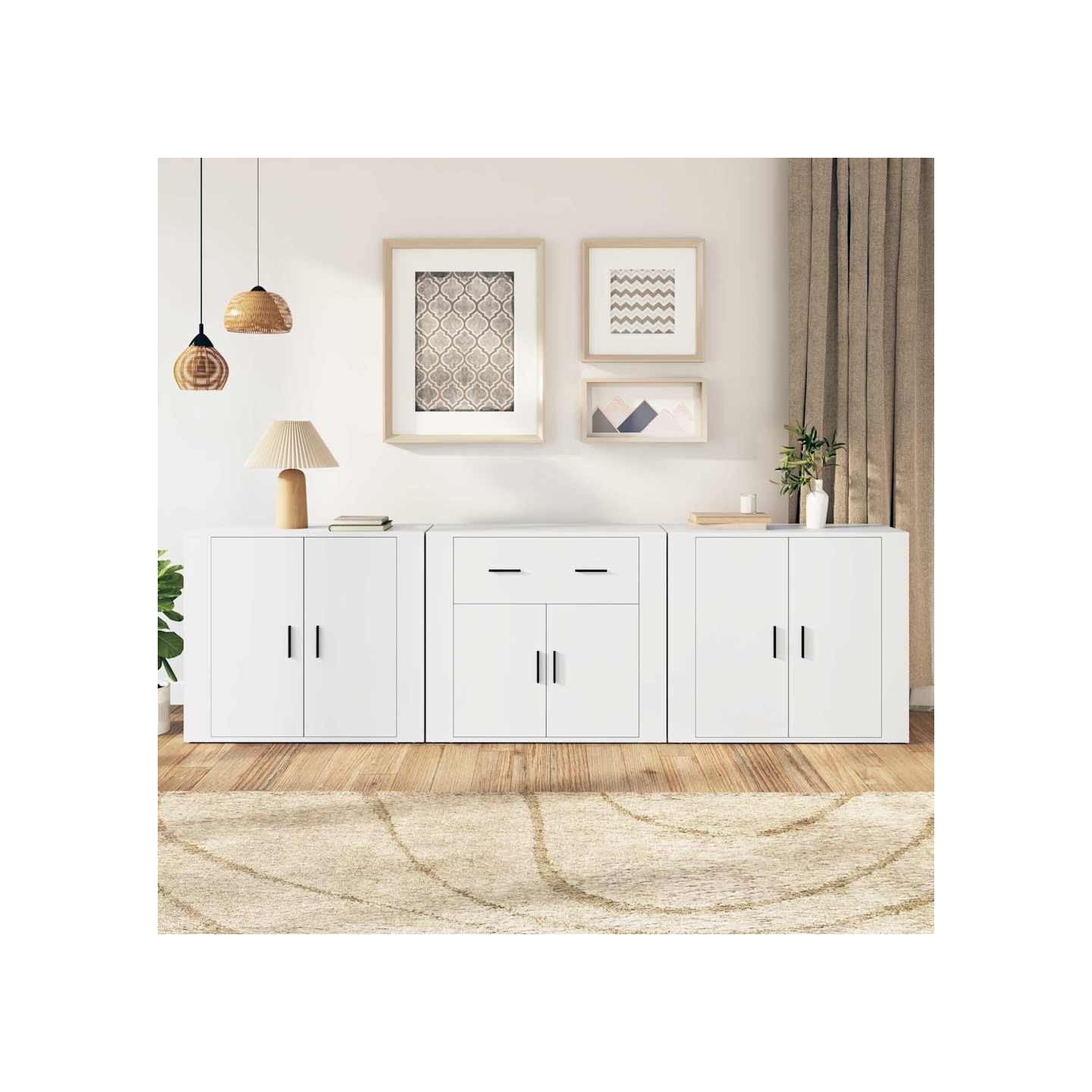 Buffets 3 pcs Blanc Bois d'ingénierie