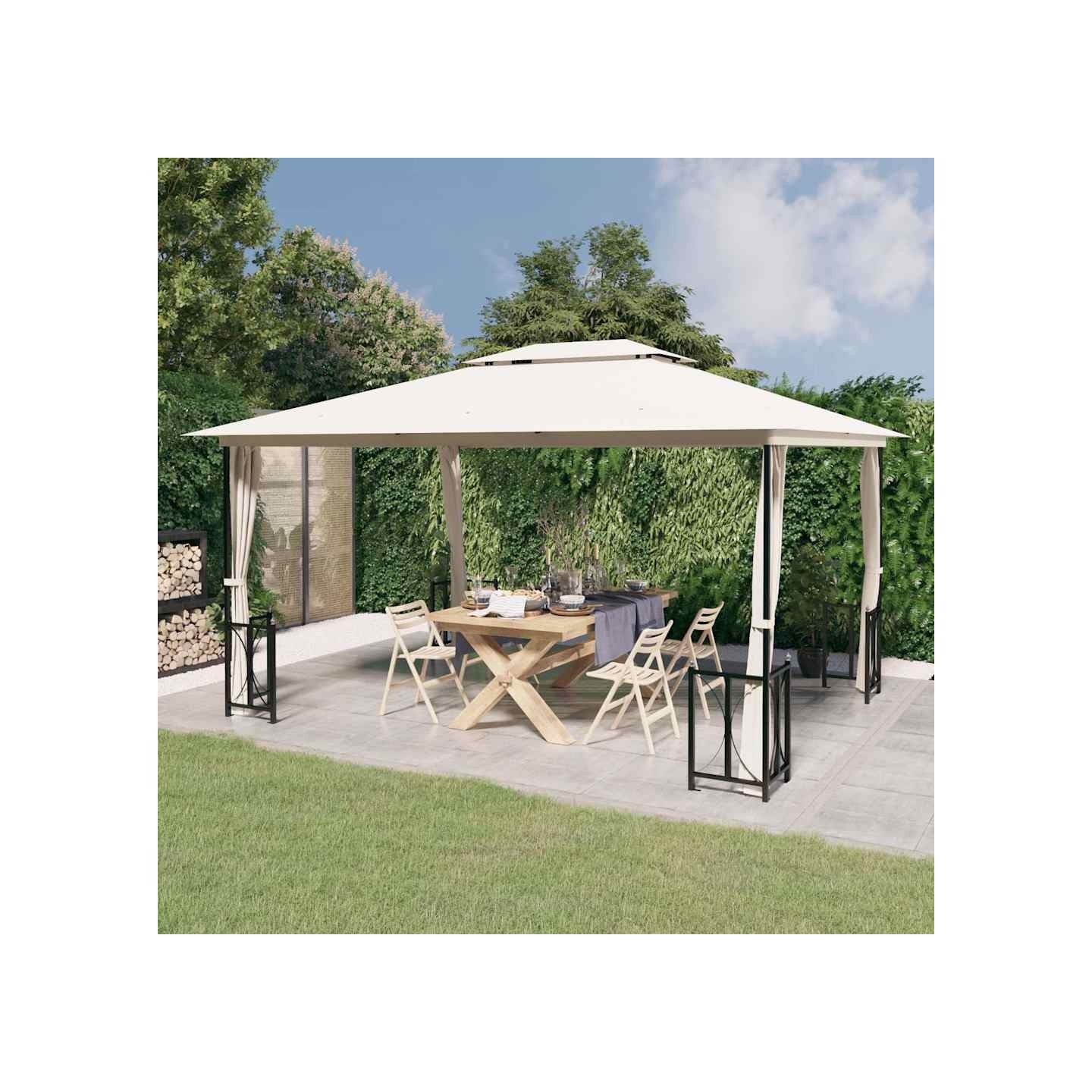 Tonnelle avec parois et toit double 3x4 m Crème