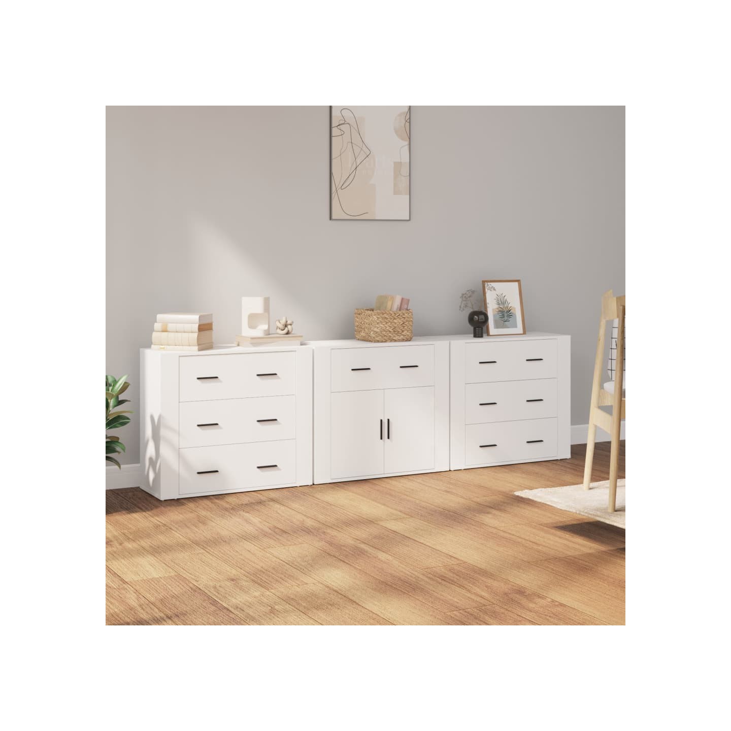 Buffets 3 pcs Blanc Bois d'ingénierie