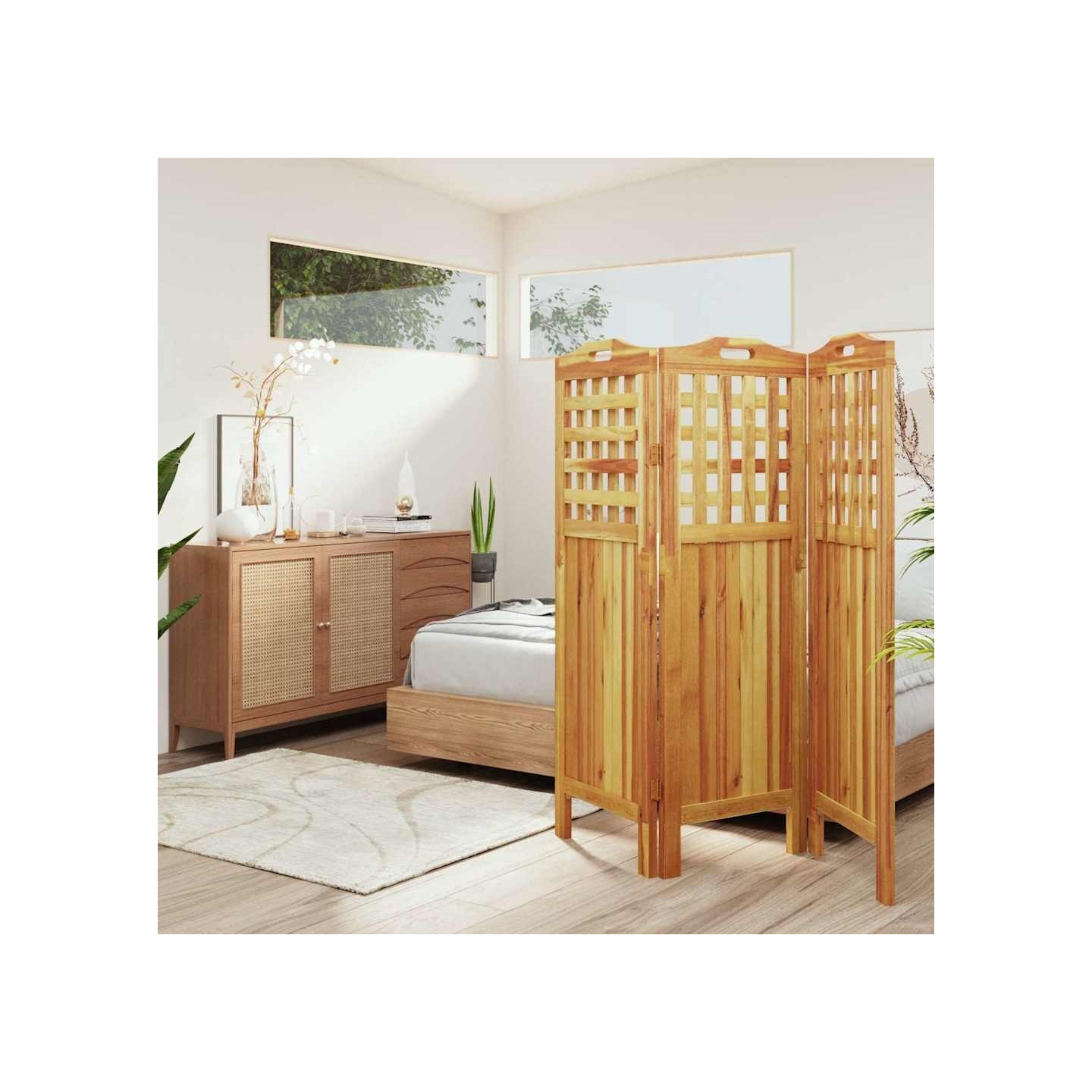 Cloison de séparation 3 panneaux 121,5x2x115 cm Bois d'acacia