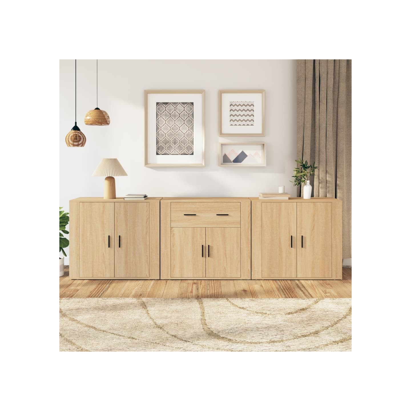 Buffets 3 pcs Chêne sonoma Bois d'ingénierie