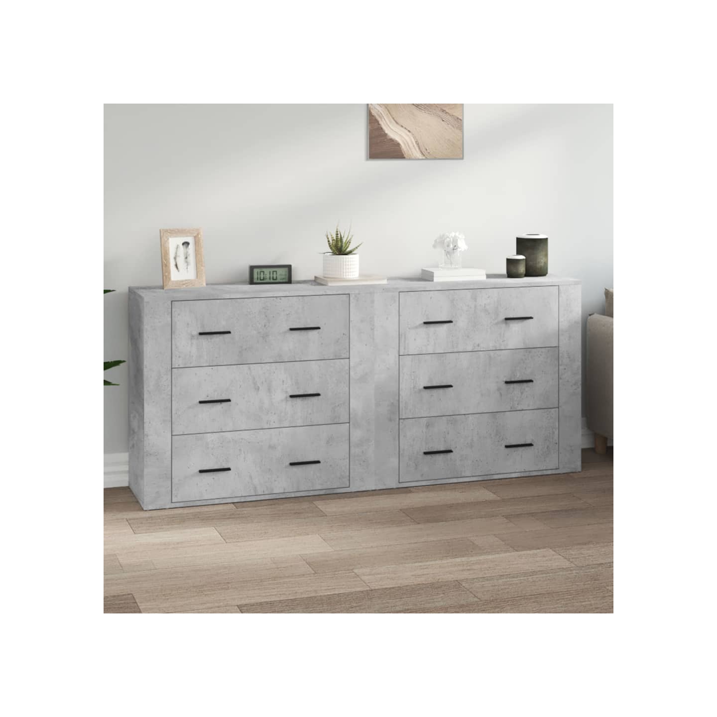 Buffets 2 pcs gris béton bois d'ingénierie