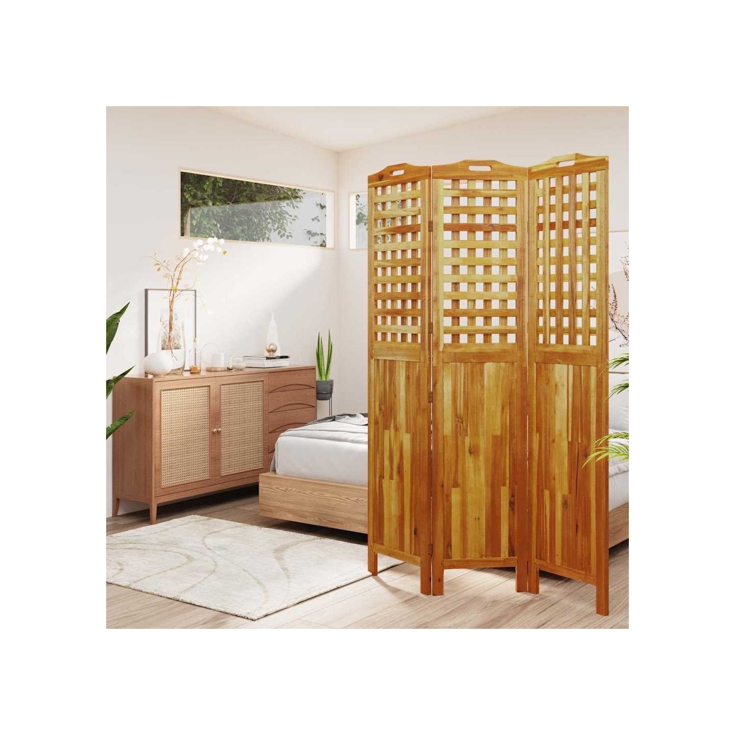 Cloison de séparation 3 panneaux 121,5x2x180 cm Bois d'acacia