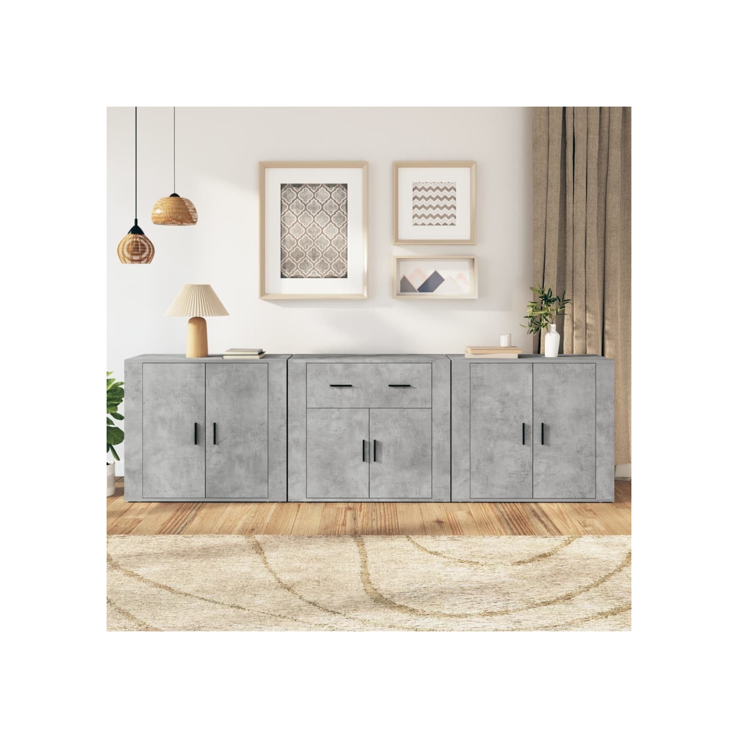 Buffets 3 pcs gris béton bois d'ingénierie