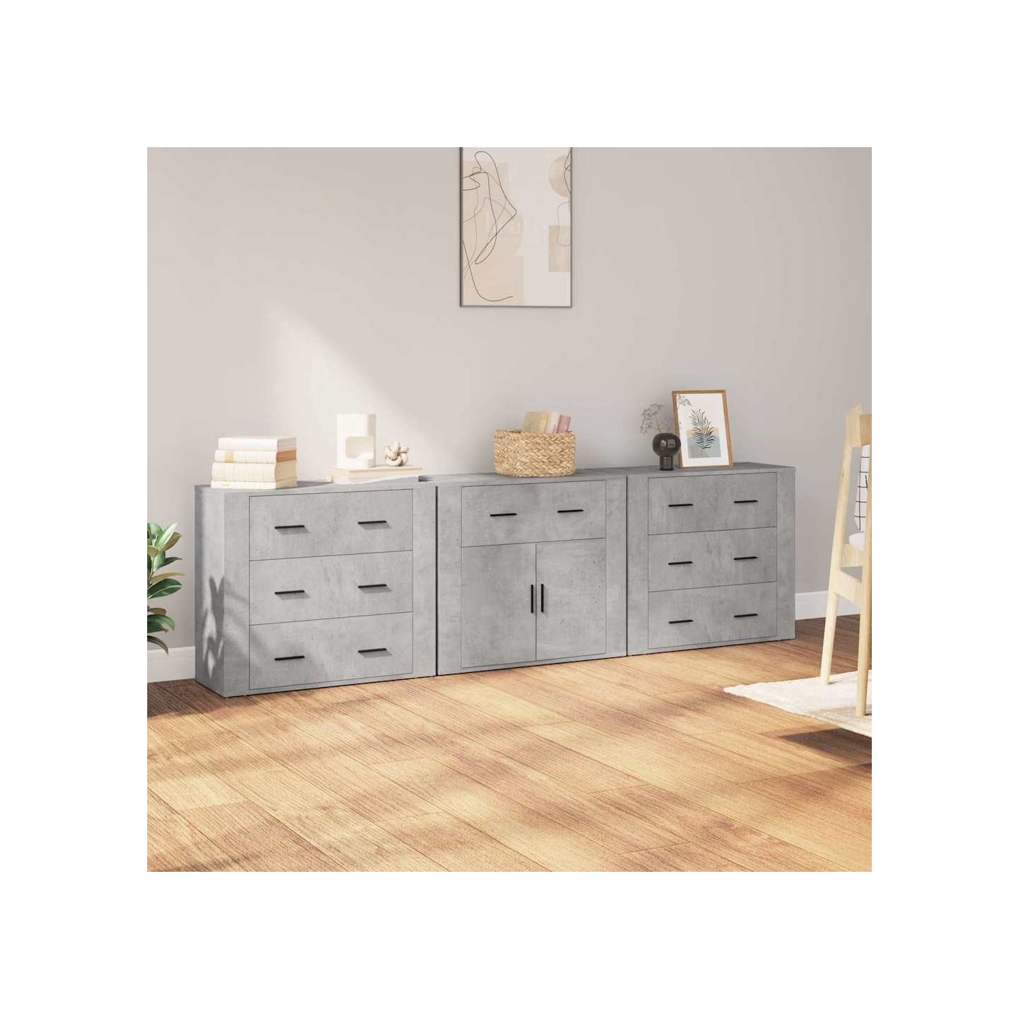 Buffets 3 pcs gris béton bois d'ingénierie