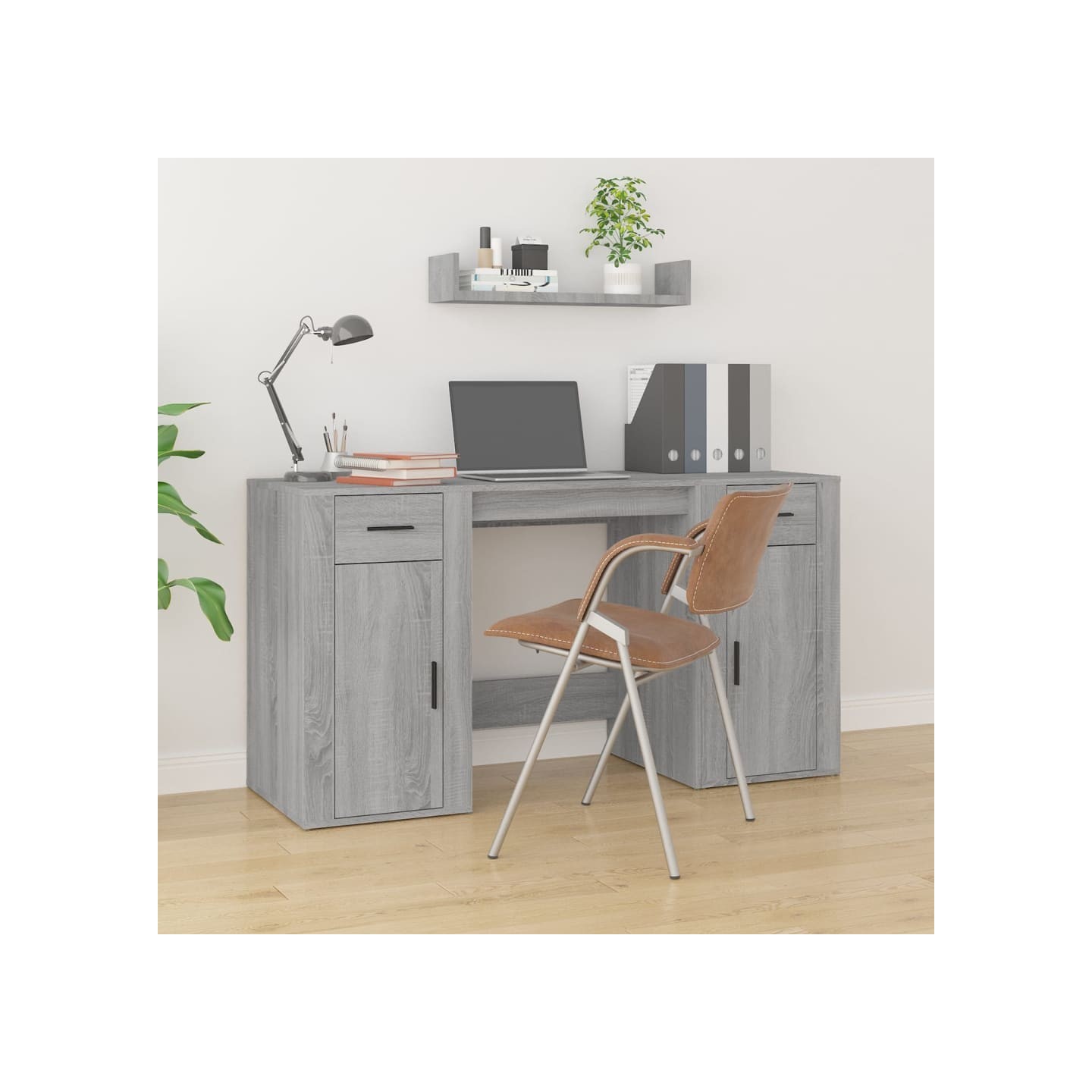 Bureau avec armoire sonoma gris bois d'ingénierie