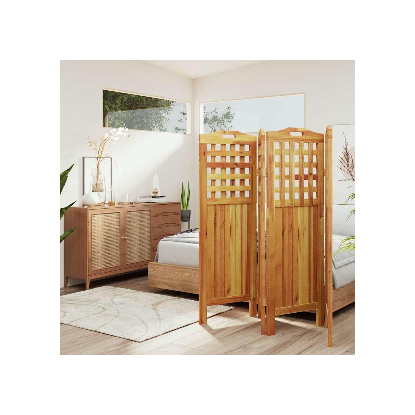 Cloison de séparation 4 panneaux 162x2x115 cm Bois d'acacia