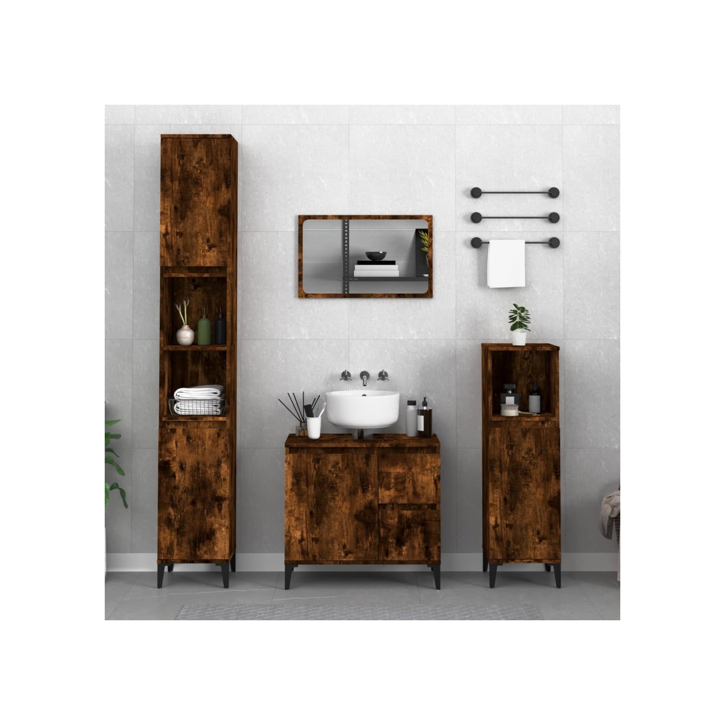 Ensemble d'armoires de salle de bain 3 pcs chêne fumé