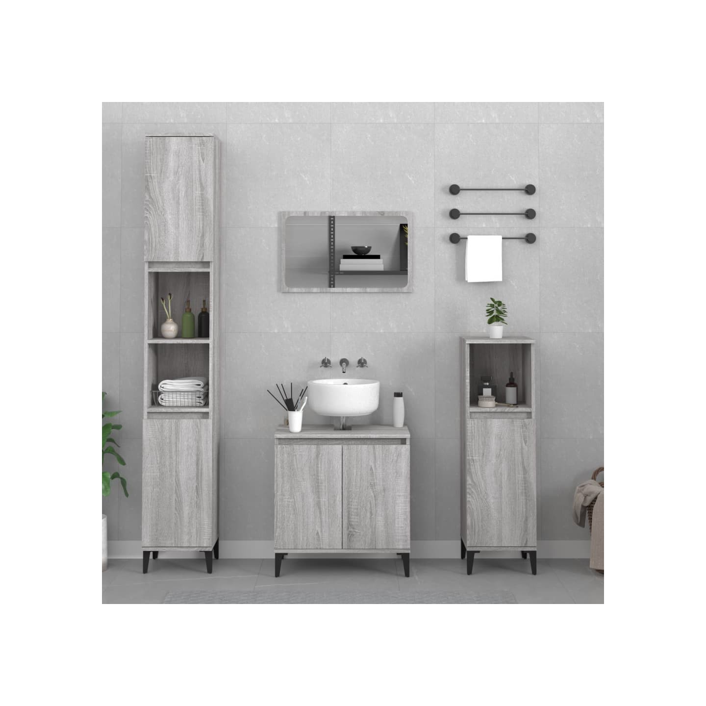 Ensemble de meubles de salle de bain 3 pcs Sonoma gris