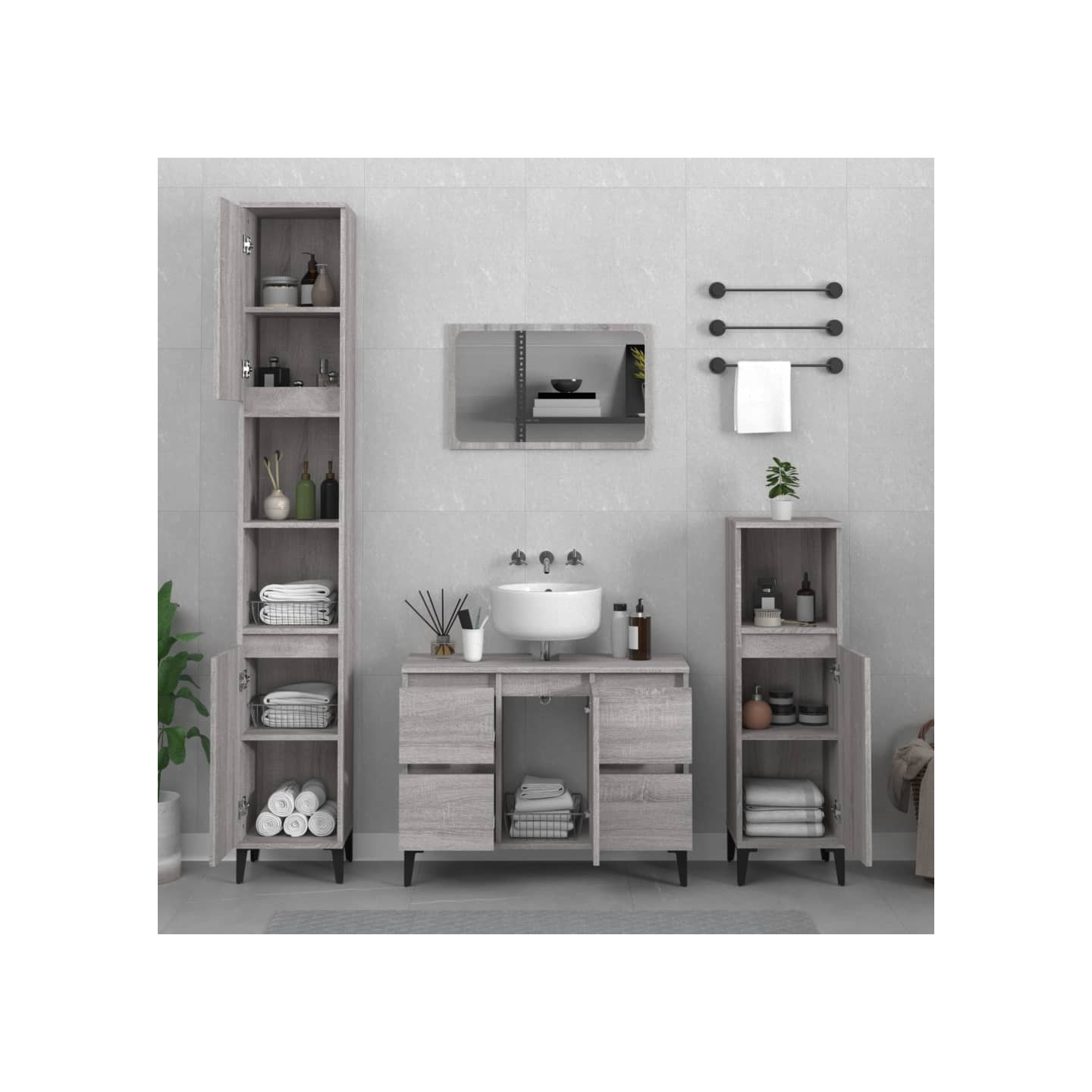 Ensemble de meubles de salle de bain 3 pcs Sonoma gris
