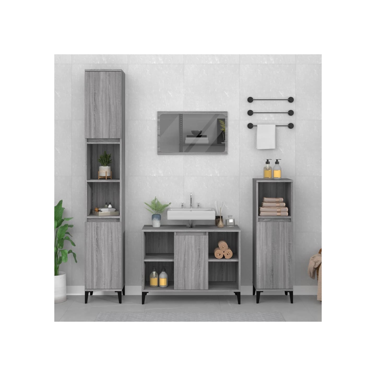 Ensemble de meubles de salle de bain 3 pcs Sonoma gris