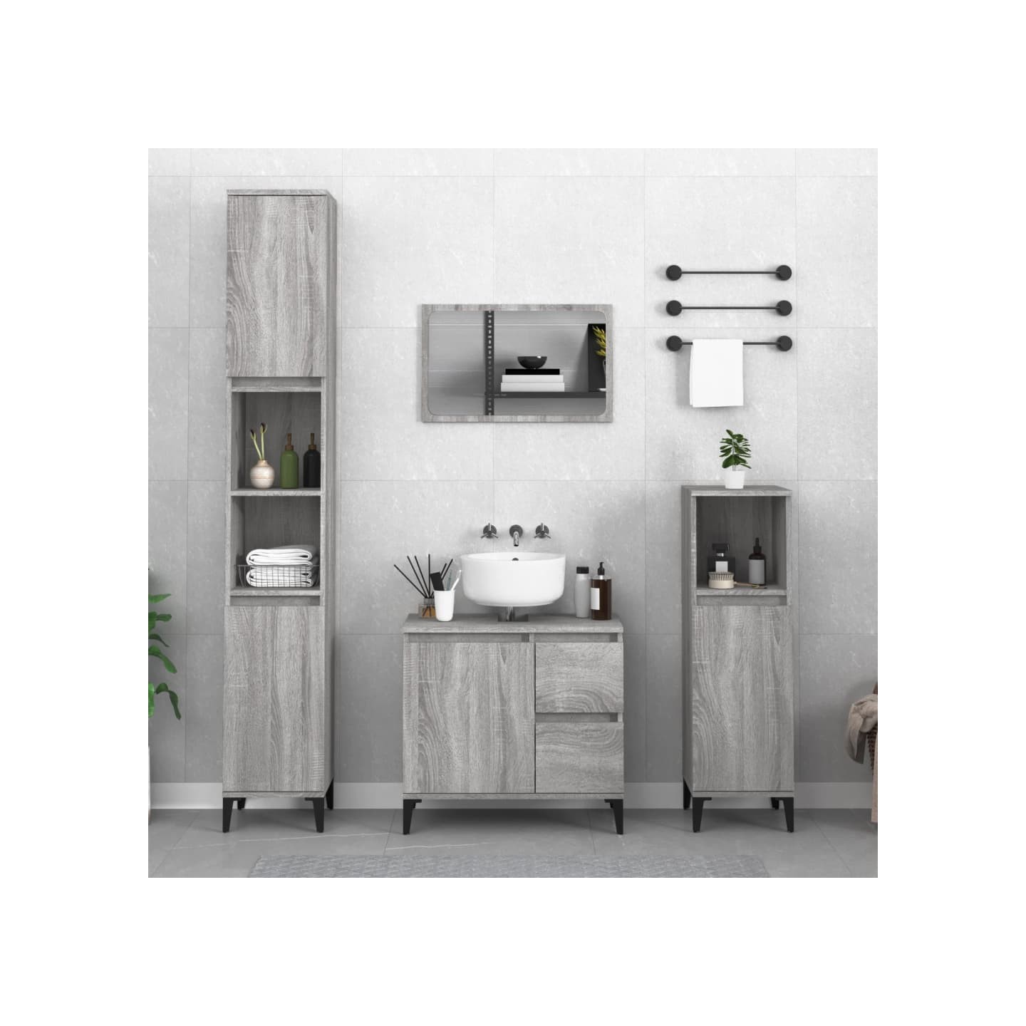Ensemble d'armoires de salle de bain 3 pcs sonoma gris