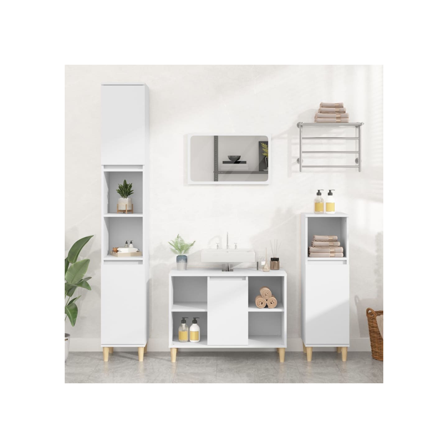 Ensemble de meubles salle de bain 3 pcs blanc bois d'ingénierie