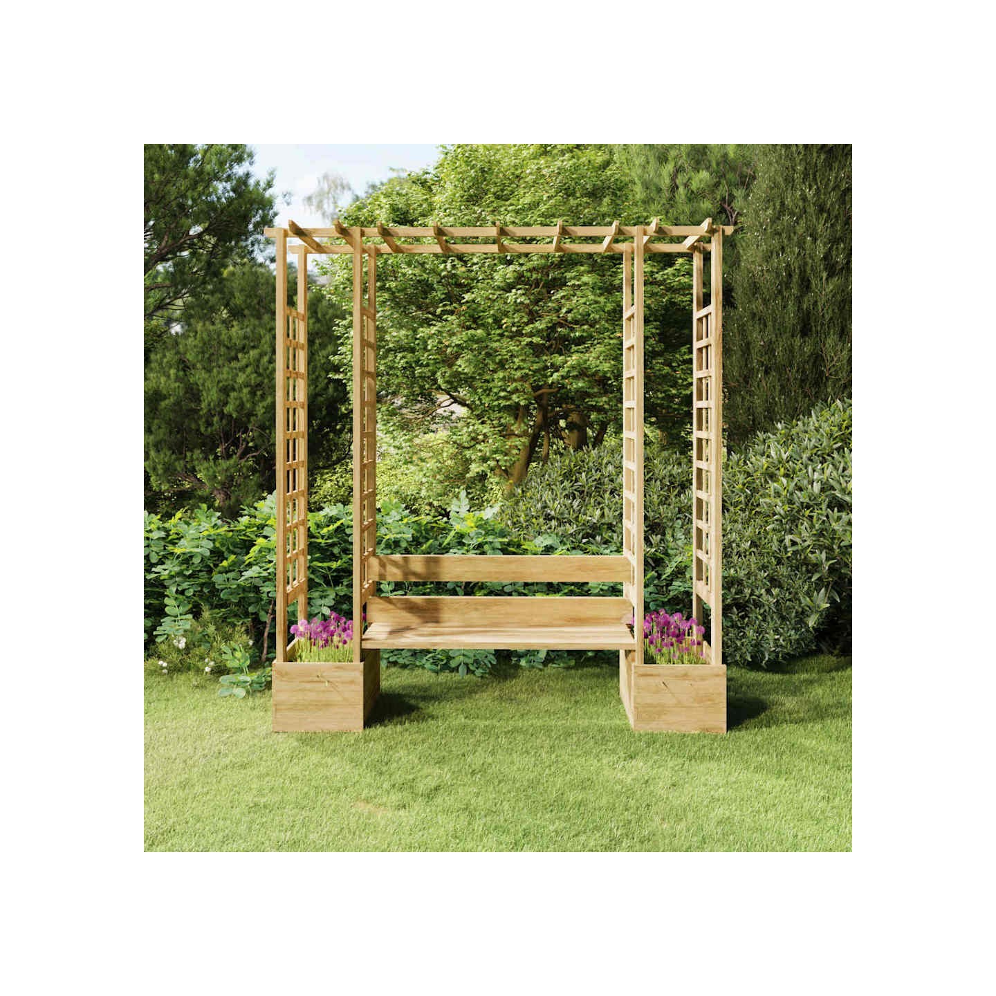Pergola de jardin avec banc et jardinières Bois de pin imprégné
