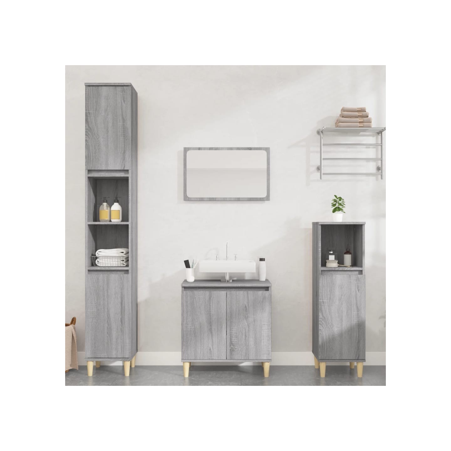 Ensemble de meubles de salle de bain 3 pcs Sonoma gris