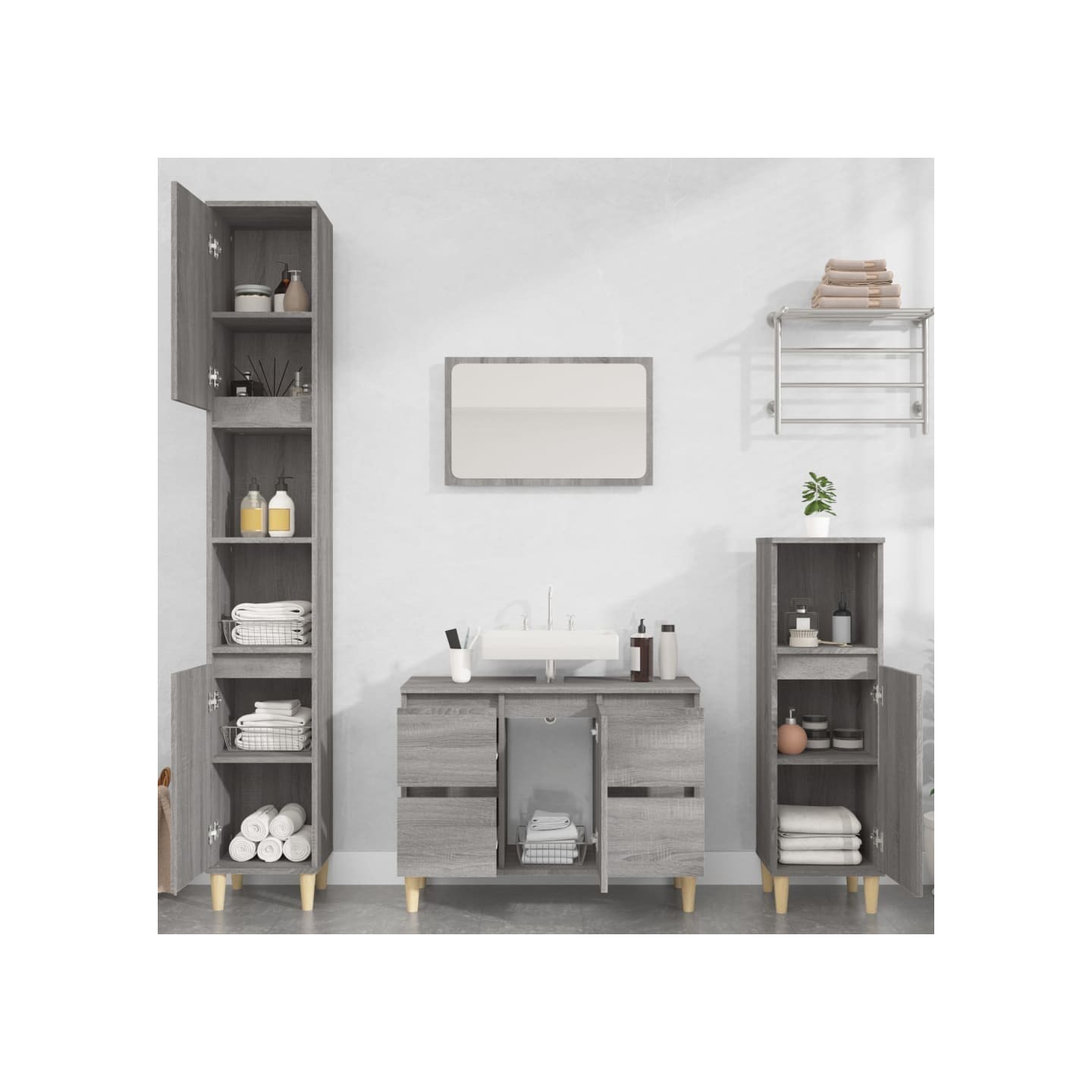 Ensemble de meubles de salle de bain 3 pcs Sonoma gris