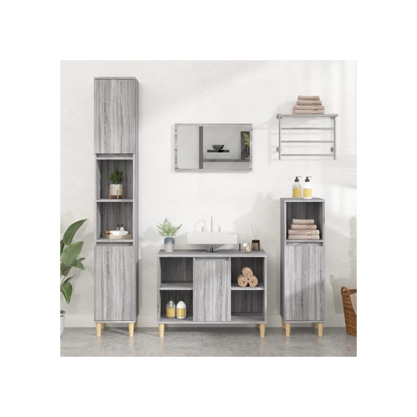 Ensemble de meubles de salle de bain 3 pcs Sonoma gris