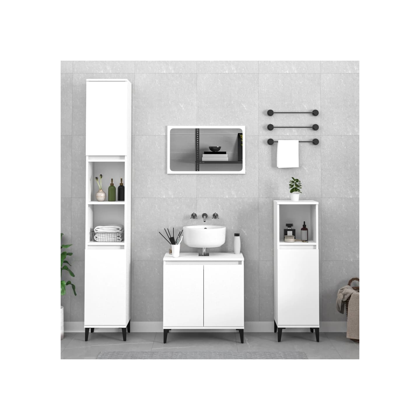 Ensemble de meubles salle de bain 3 pcs blanc bois d'ingénierie
