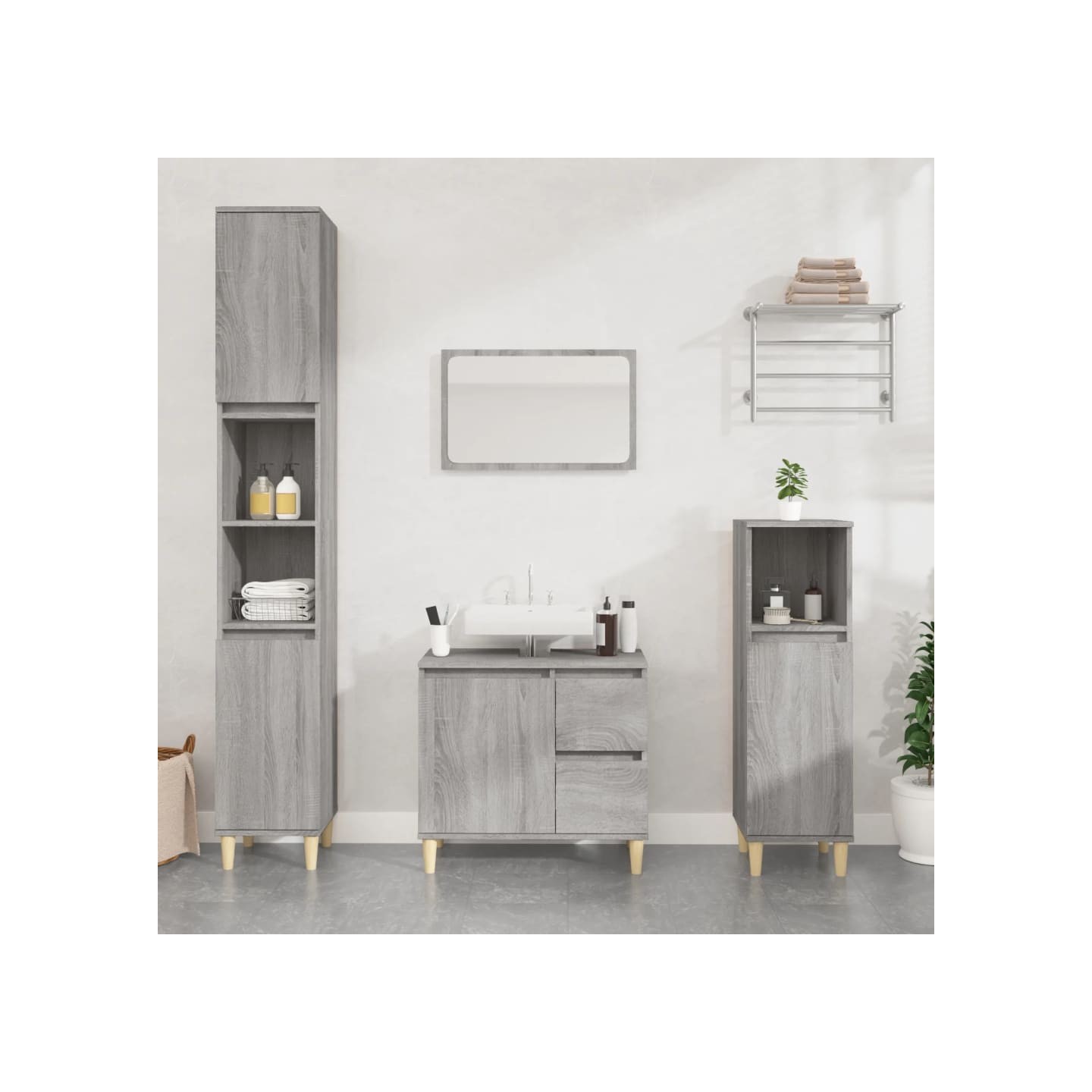 Ensemble d'armoires de salle de bain 3 pcs sonoma gris