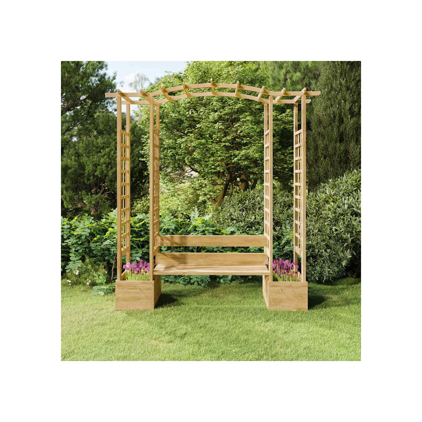 Pergola de jardin avec banc et jardinières Bois de pin imprégné