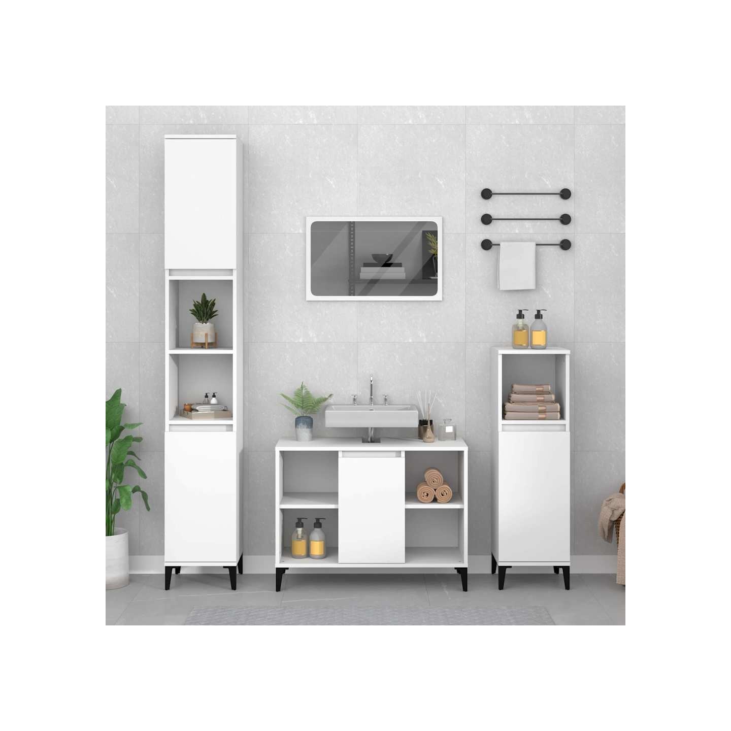 Ensemble de meubles salle de bain 3 pcs blanc bois d'ingénierie